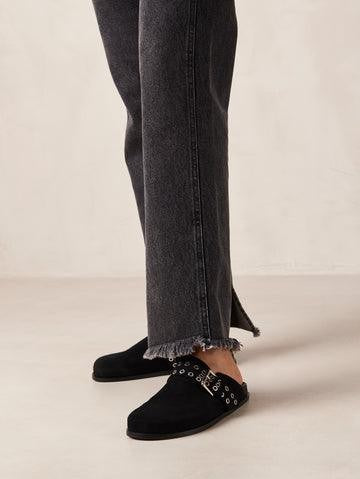 Halia black leather mules height (cm) 1.5