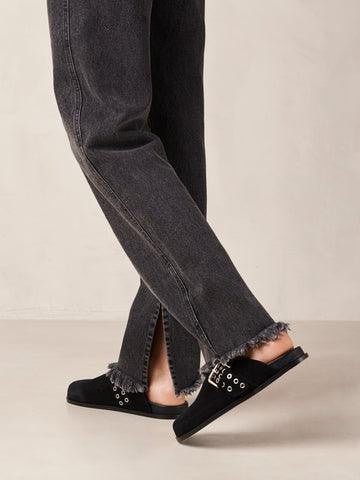 Halia black leather mules height (cm) 1.5