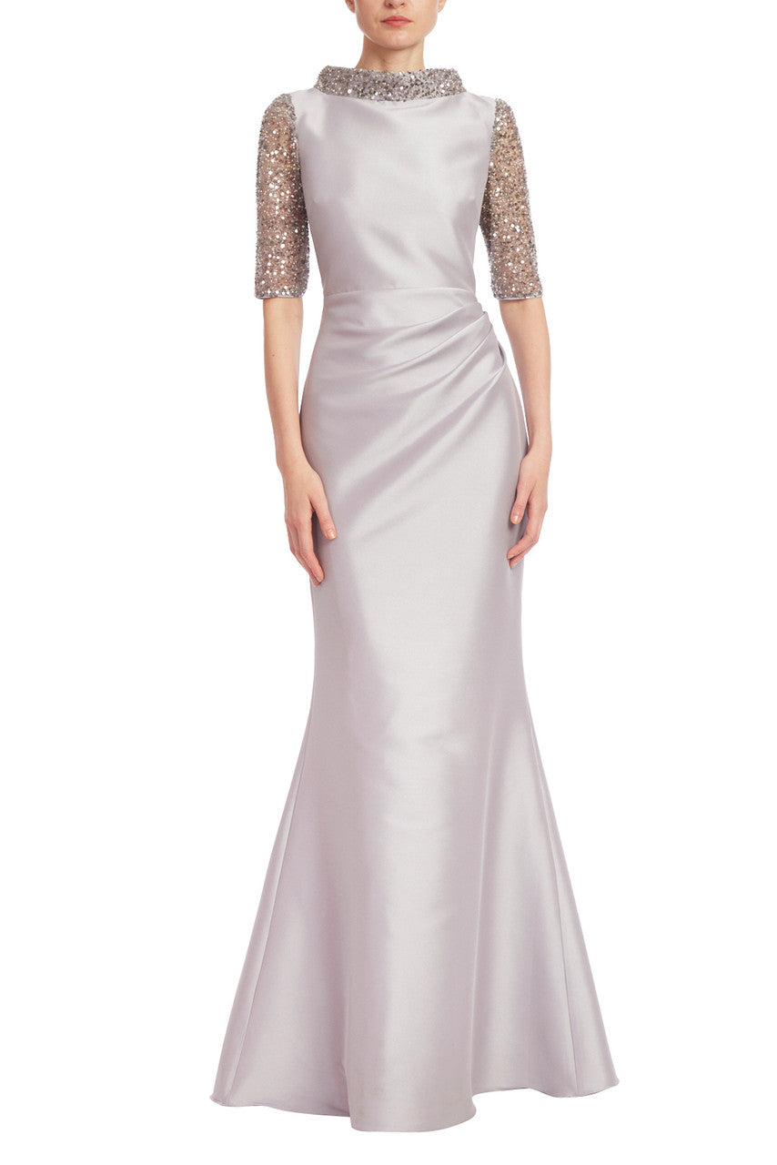 Beaded Boat Neckline Mermaid Gown