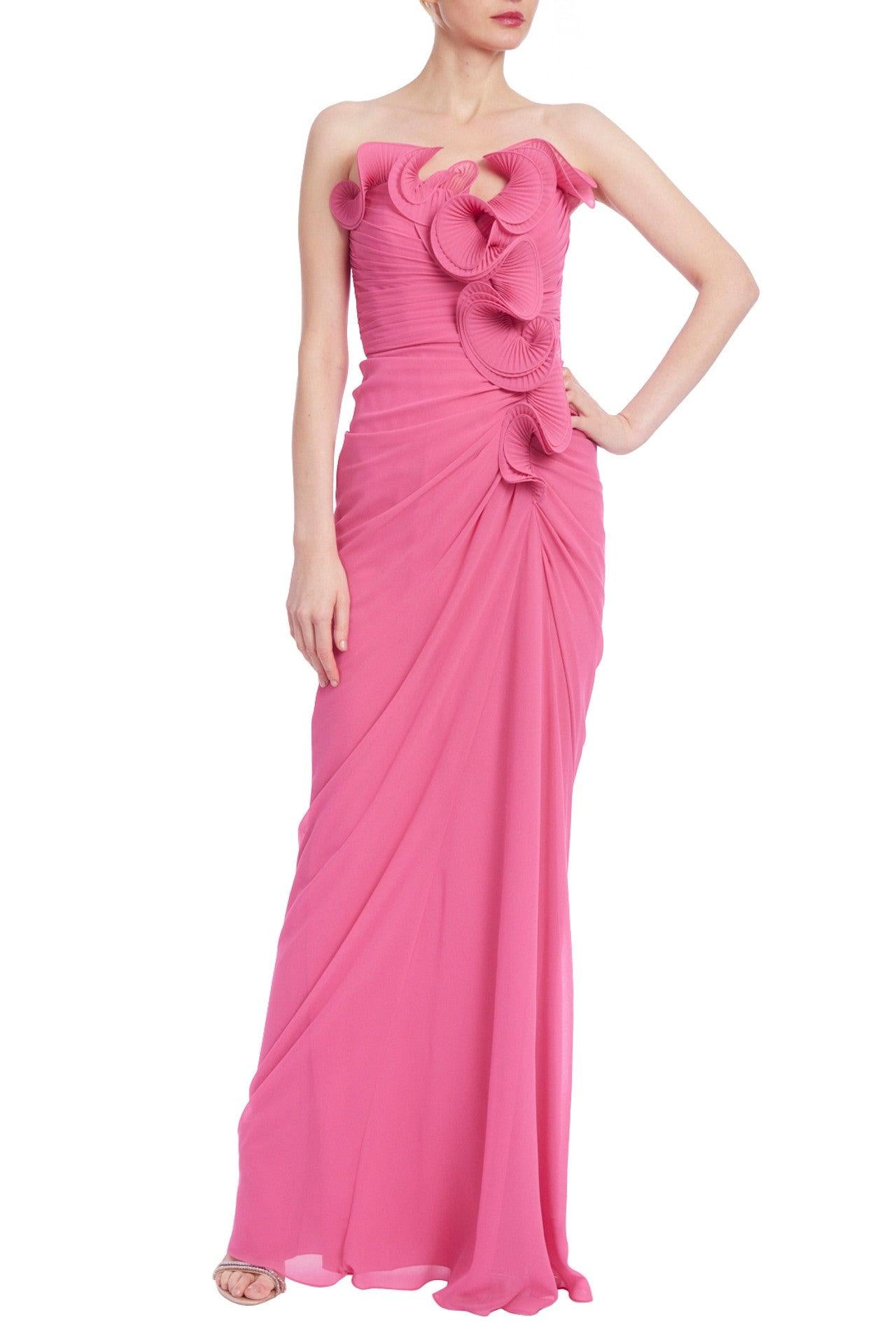 Ruffled Georgette Strapless Gown