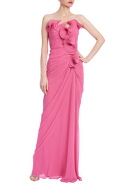 Ruffled Georgette Strapless Gown