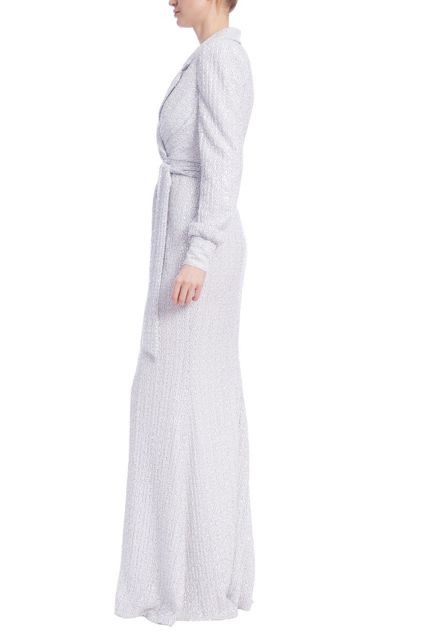 Longsleeve Sequin Collar Gown with Tie Sash