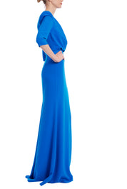 DRAPED BODICE ELBOW SLEEVE GOWN IN STRETCH CREPE