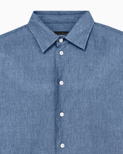 Denim-effect cotton chambray shirt with a classic collar