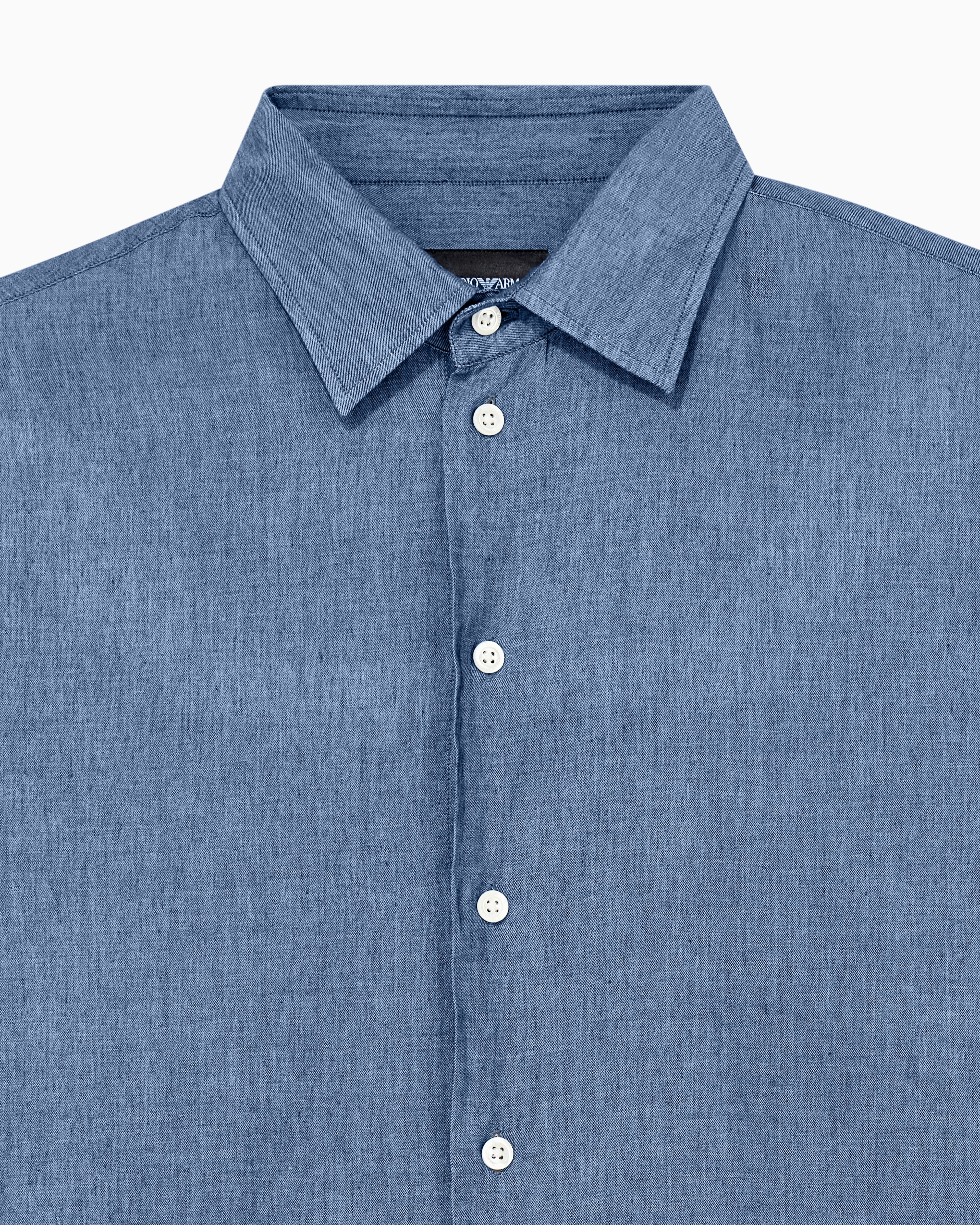 Denim-effect cotton chambray shirt with a classic collar