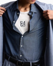 Denim-effect cotton chambray shirt with a classic collar