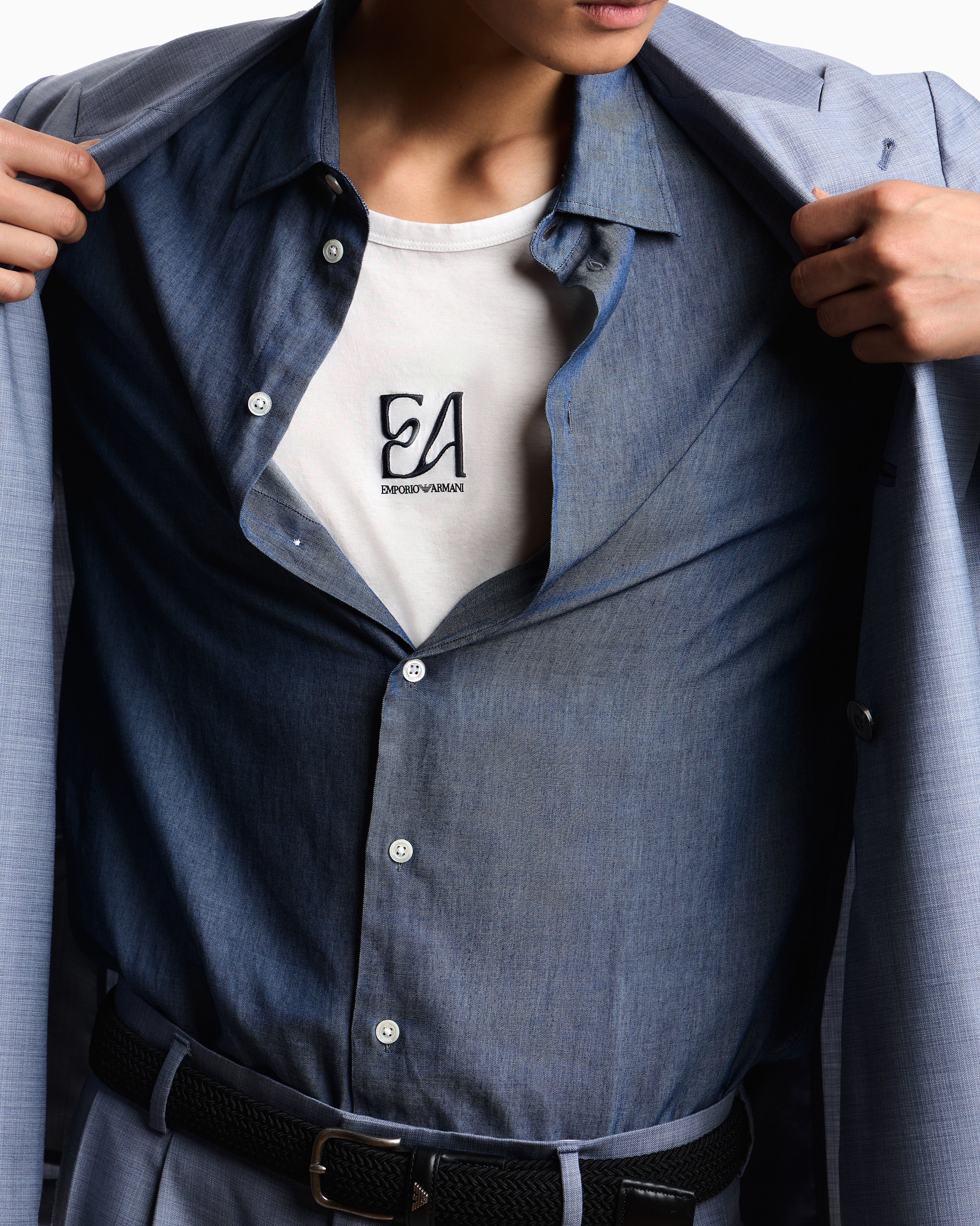 Denim-effect cotton chambray shirt with a classic collar