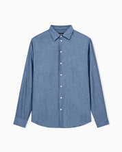 Denim-effect cotton chambray shirt with a classic collar
