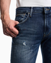 Slim-fit five-pocket jeans in distressed stretch denim