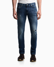 Slim-fit five-pocket jeans in distressed stretch denim