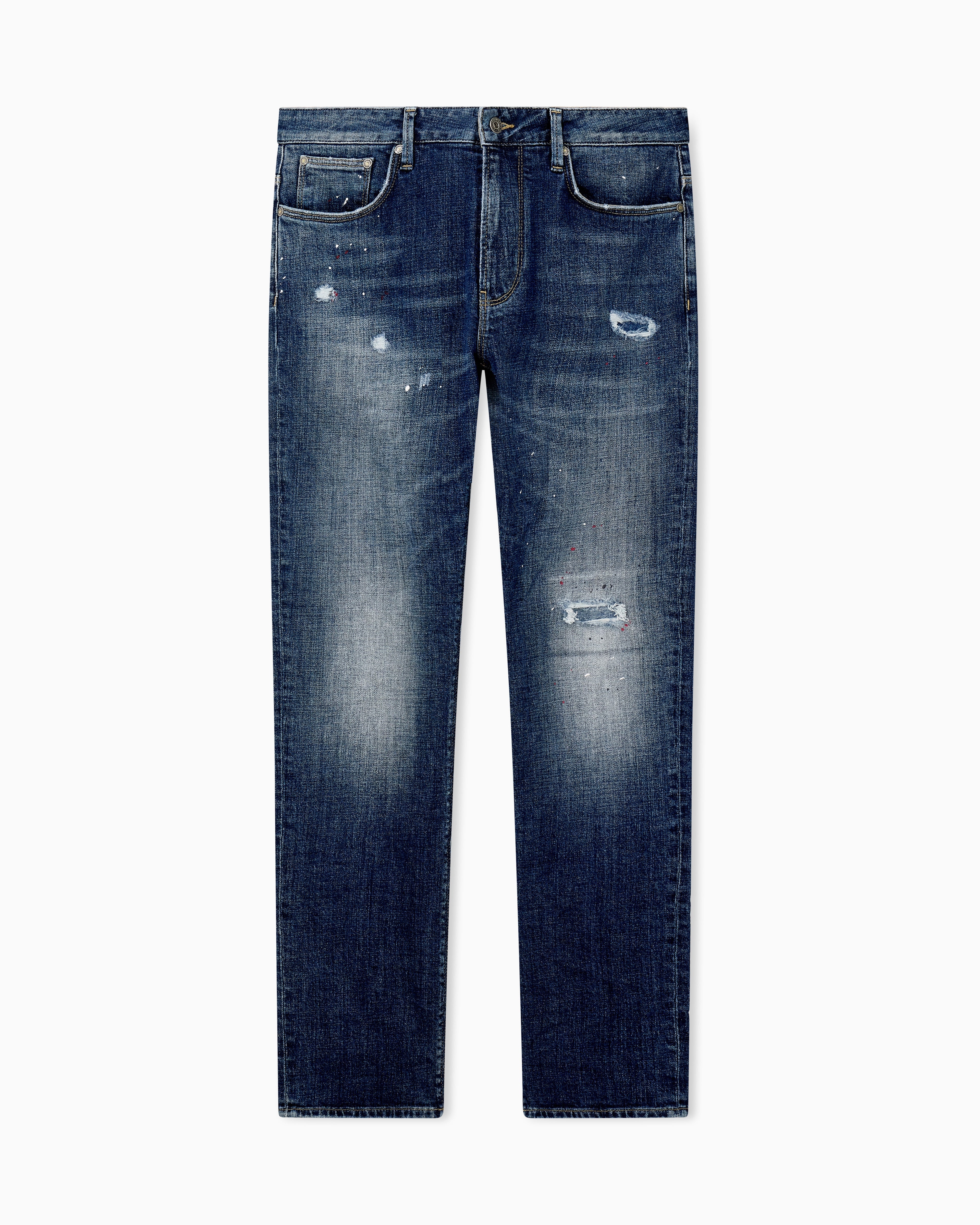Slim-fit five-pocket jeans in distressed stretch denim