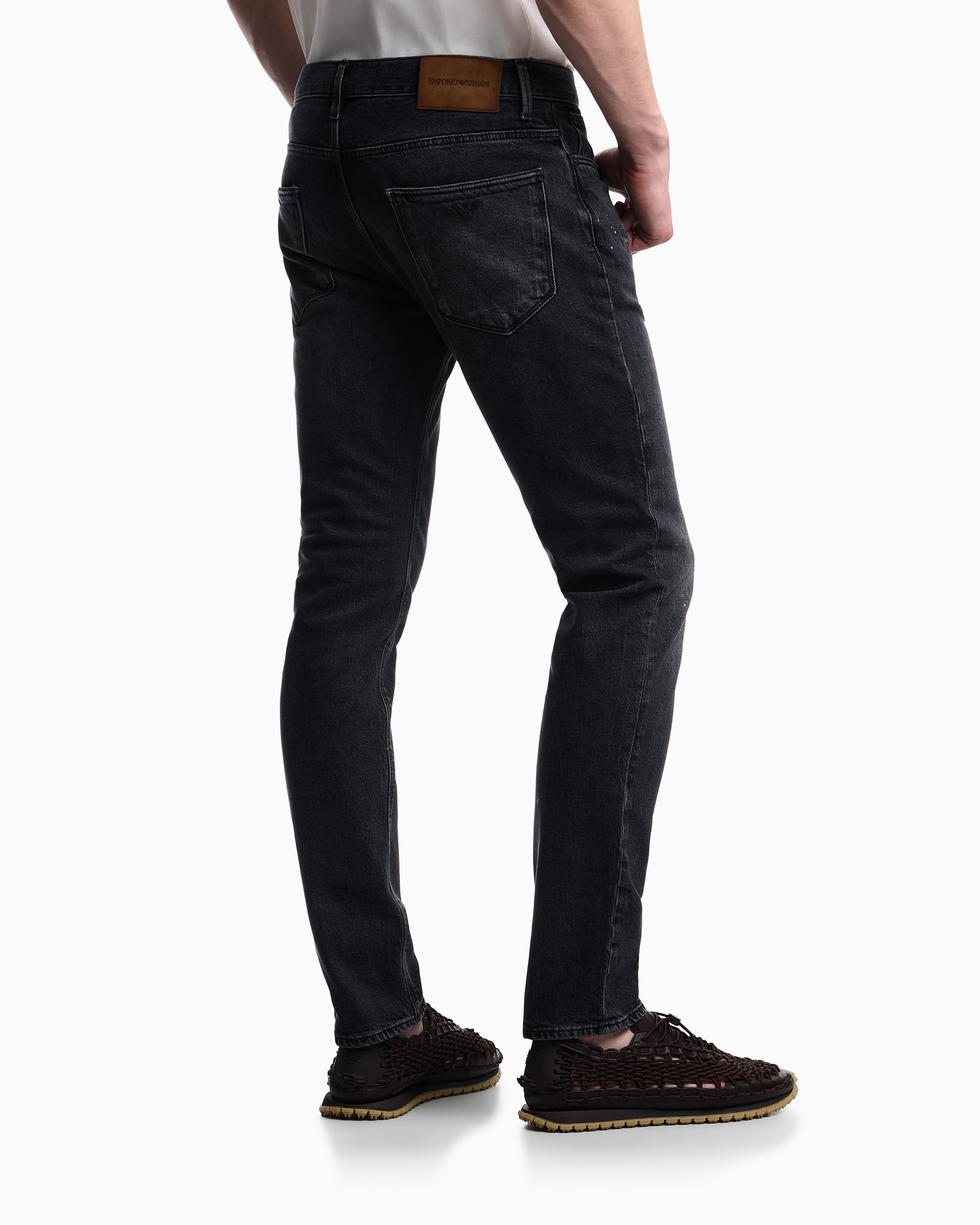 Five-pocket jeans slim fit distressed with paint splatters