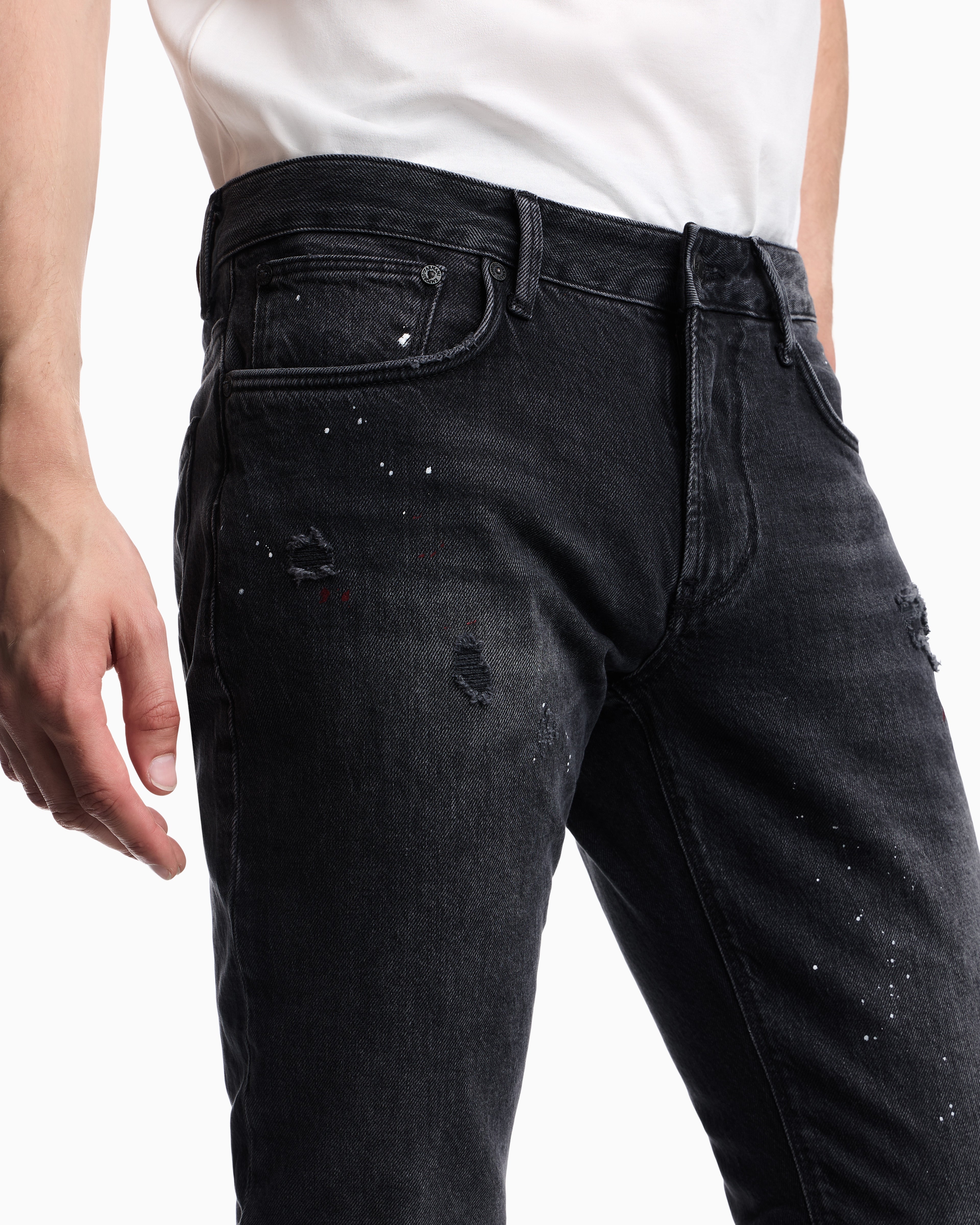 Five-pocket jeans slim fit distressed with paint splatters