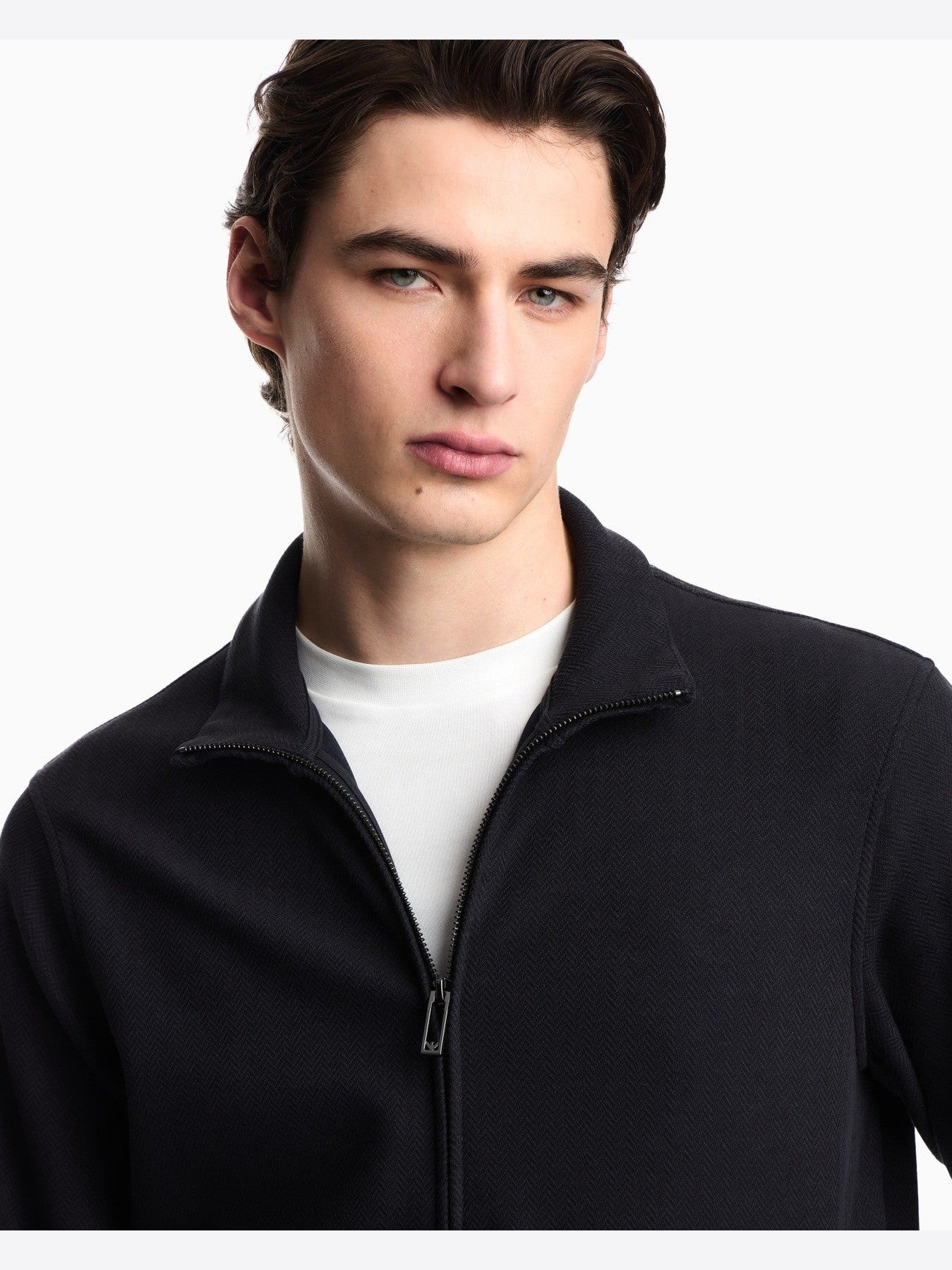 Full-zip sweatshirt in a Lyocell-blend jacquard interlock jersey