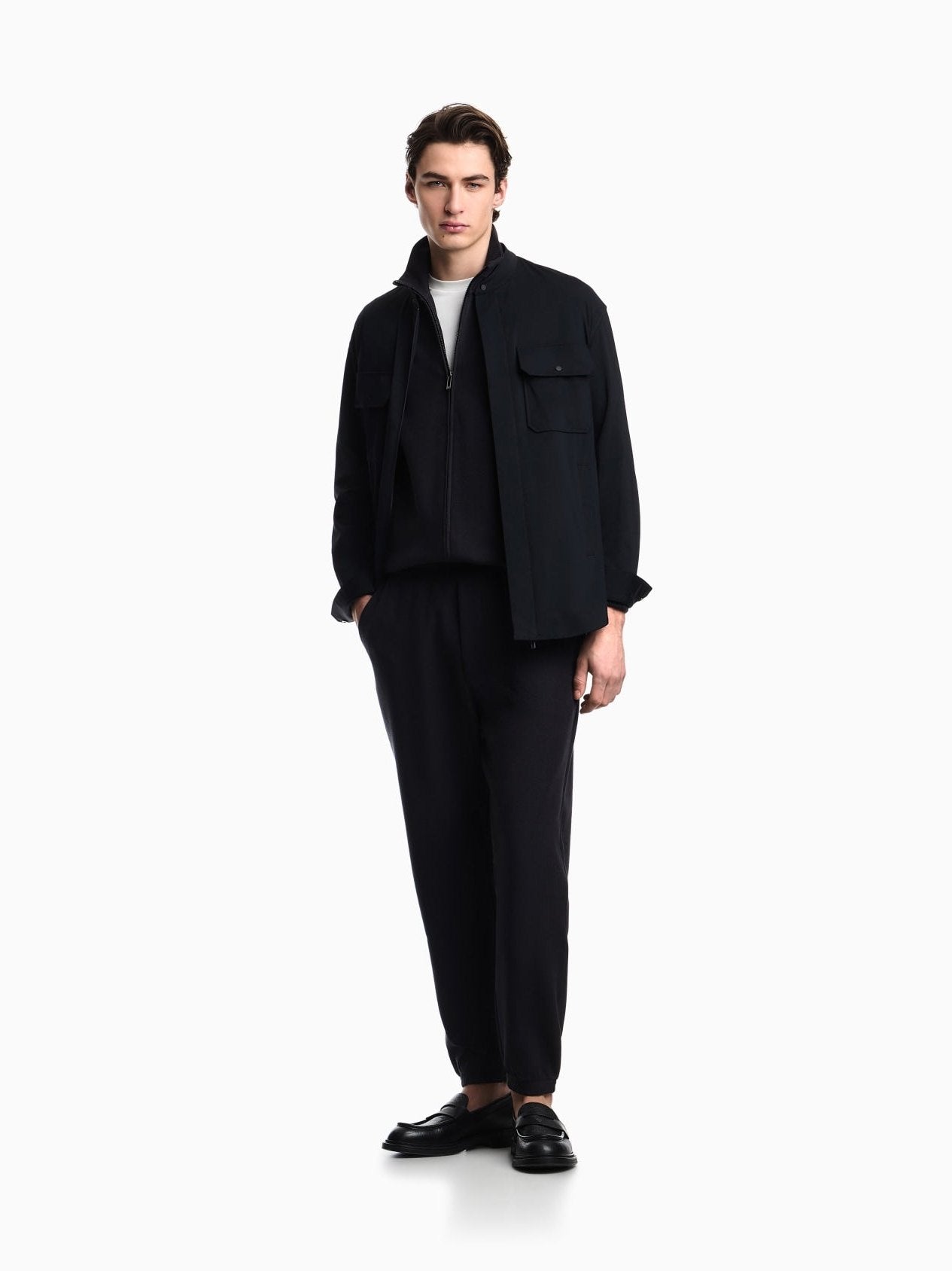 Full-zip sweatshirt in a Lyocell-blend jacquard interlock jersey