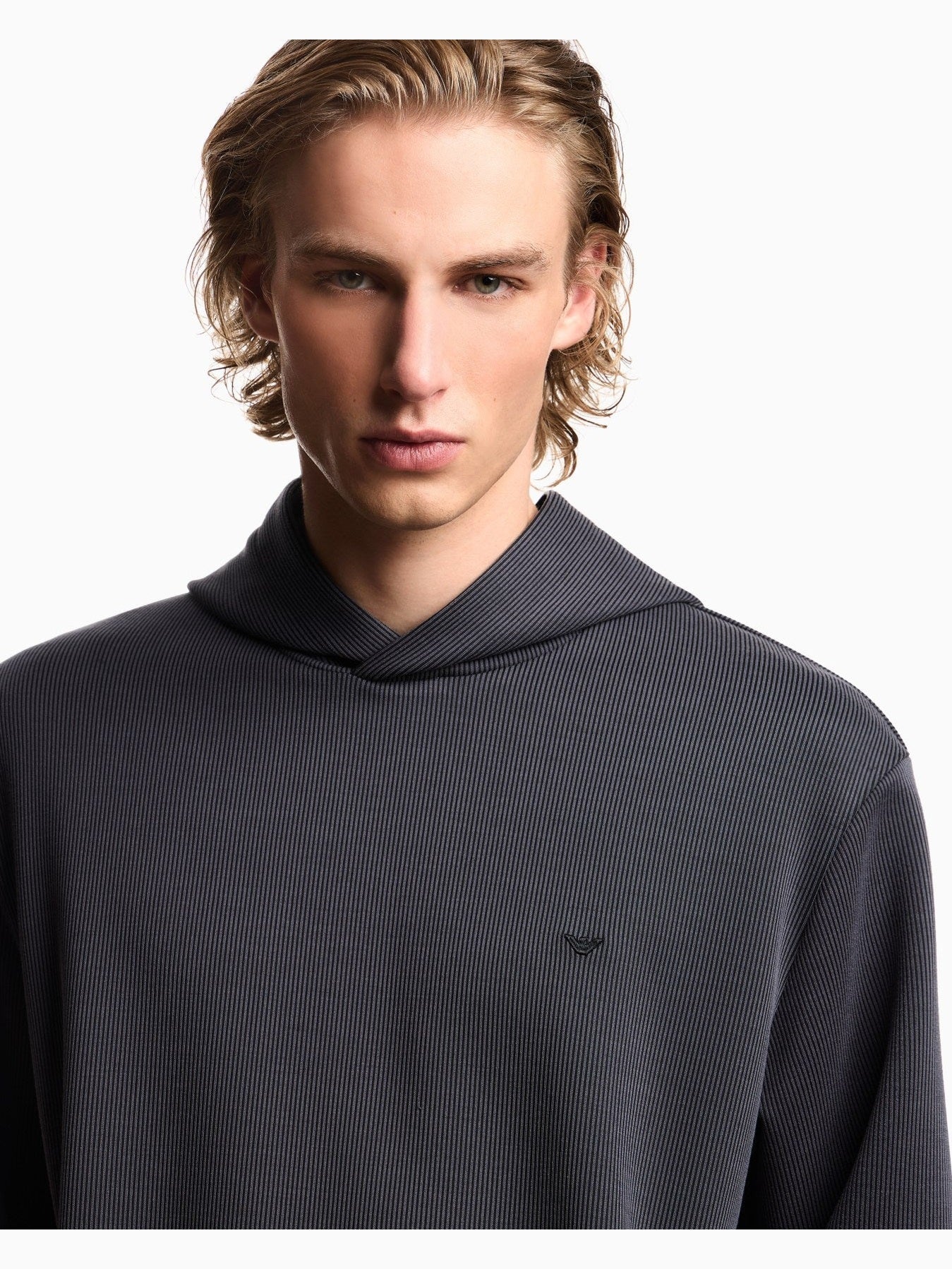 Hooded sweatshirt in plated-effect canneté