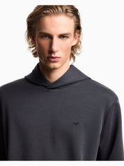 Hooded sweatshirt in plated-effect canneté