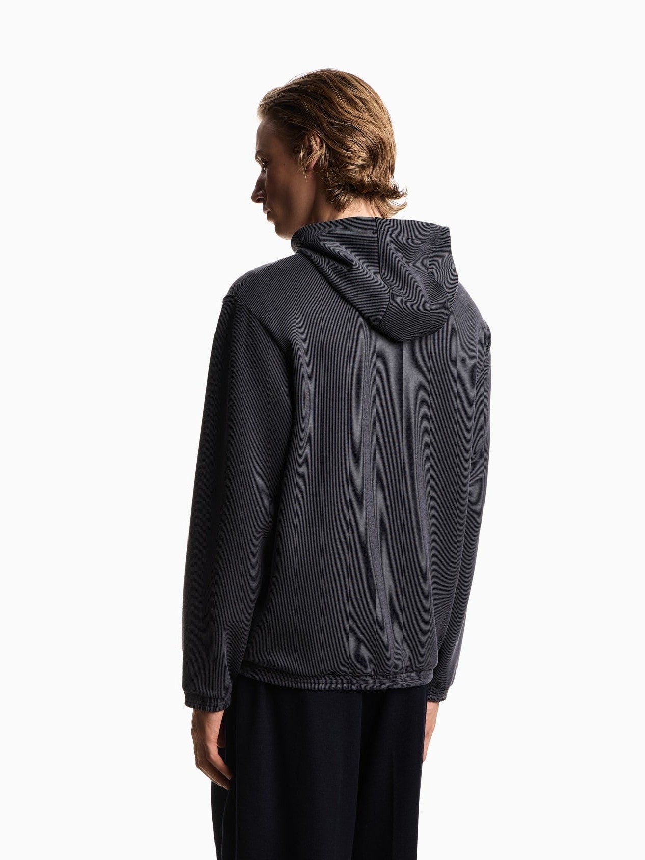 Hooded sweatshirt in plated-effect canneté