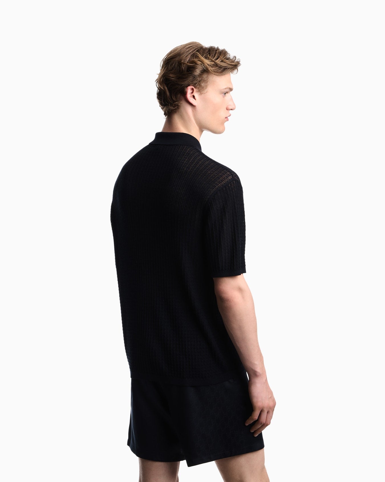 Polo collar sweater in wool and lyocell blend