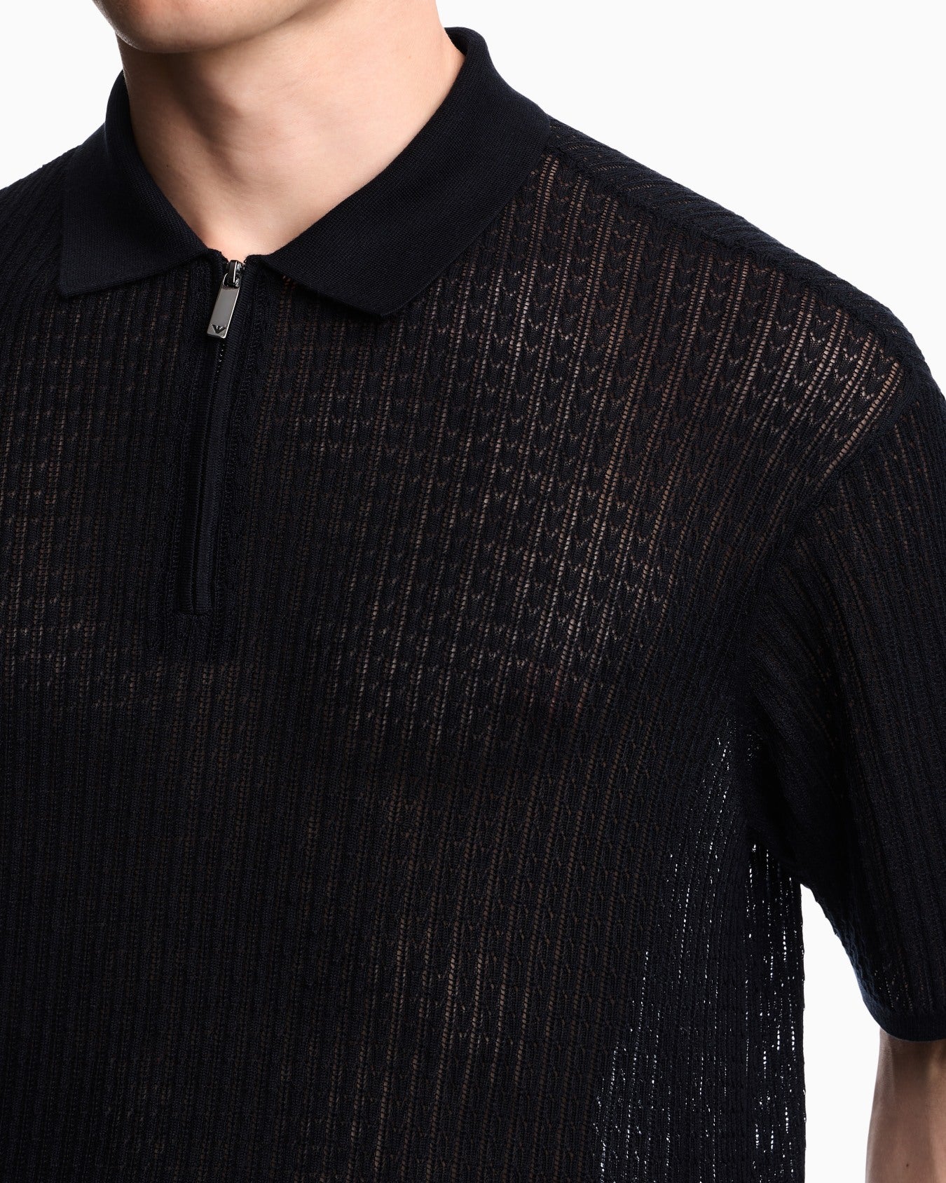 Polo collar sweater in wool and lyocell blend