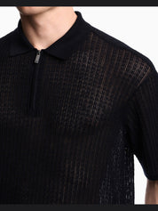 Polo collar sweater in wool and lyocell blend