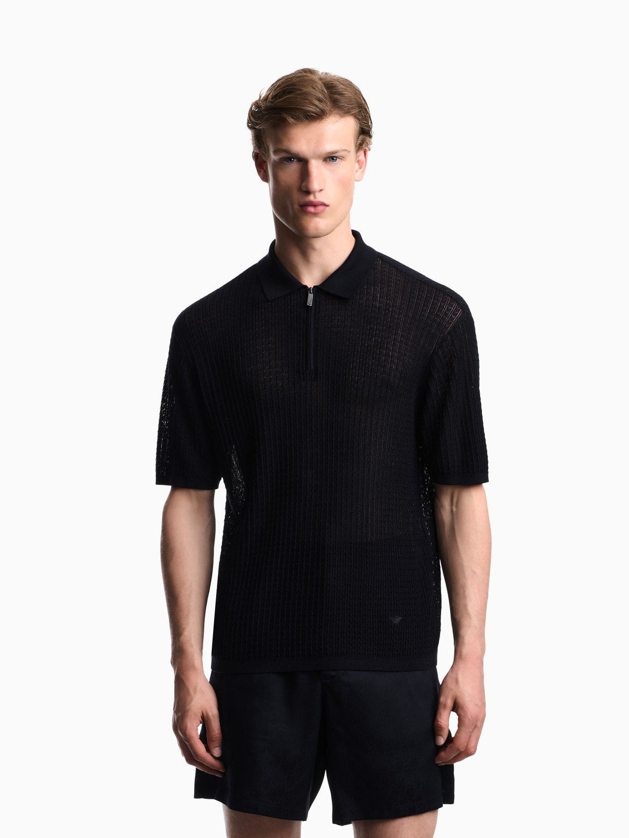 Polo collar sweater in wool and lyocell blend