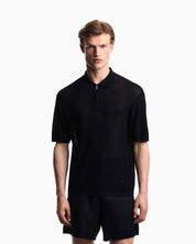 Polo collar sweater in wool and lyocell blend