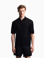 Polo collar sweater in wool and lyocell blend