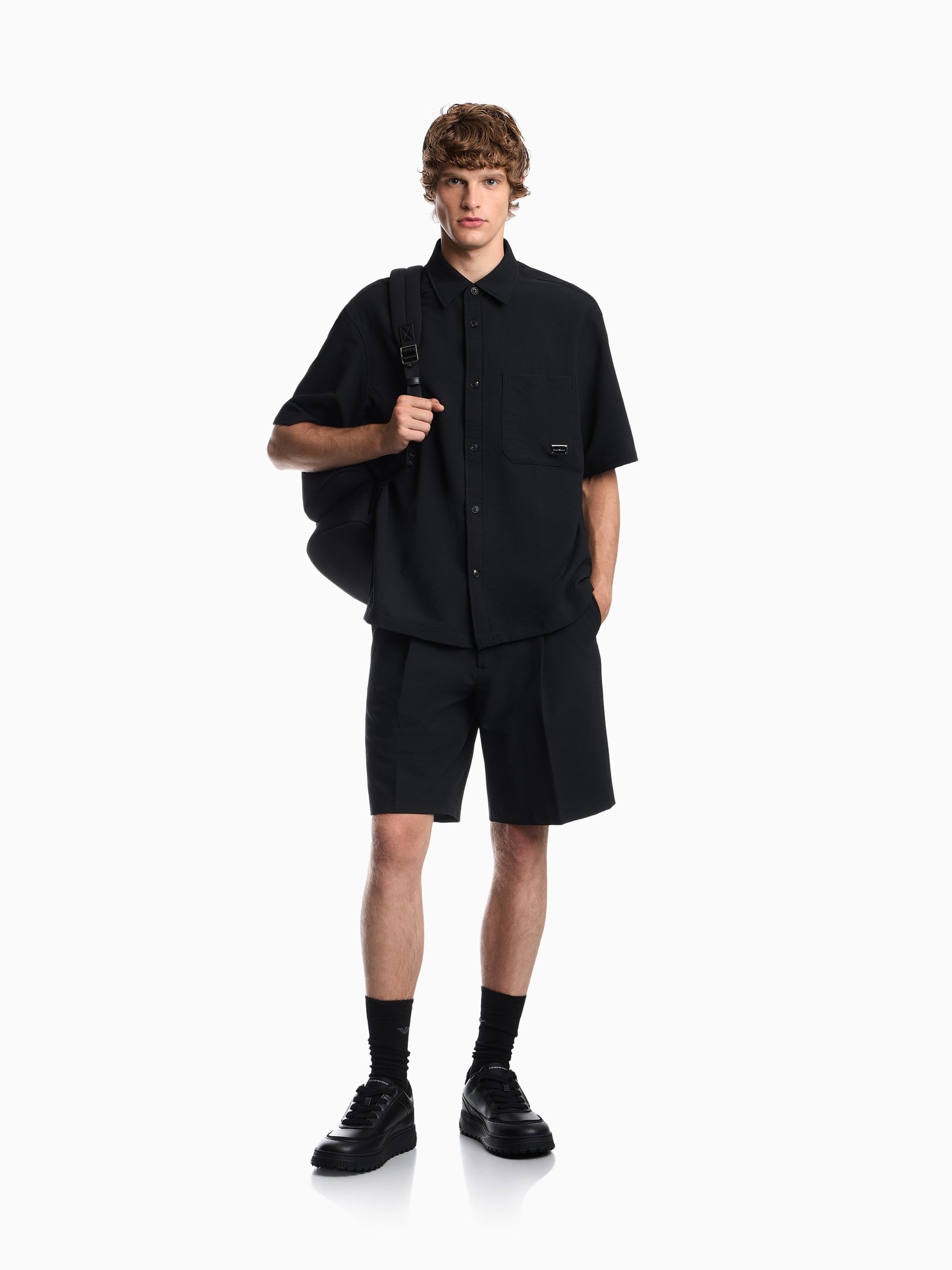 Seersucker shirt with down padding and rib details