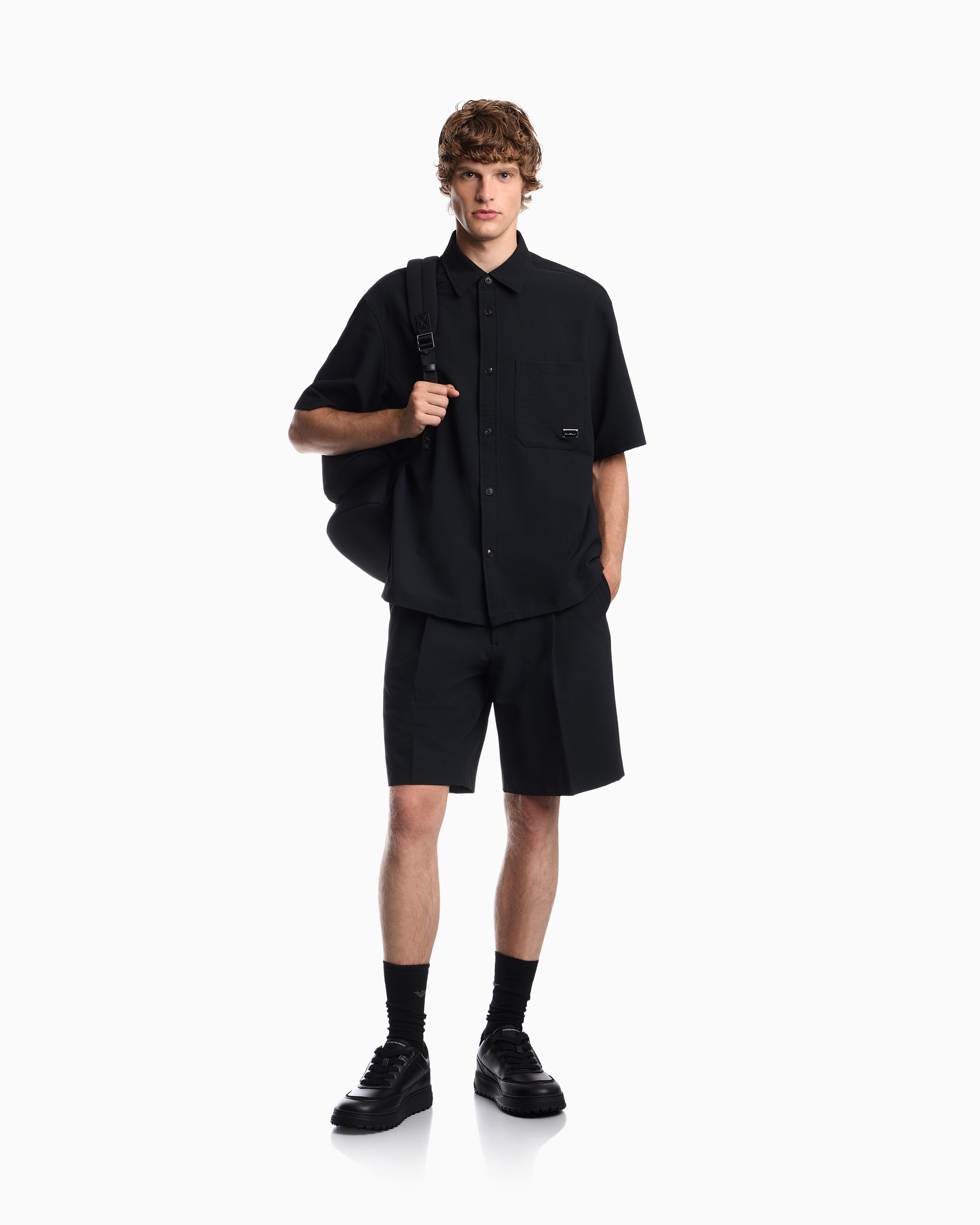 Seersucker shirt with down padding and rib details
