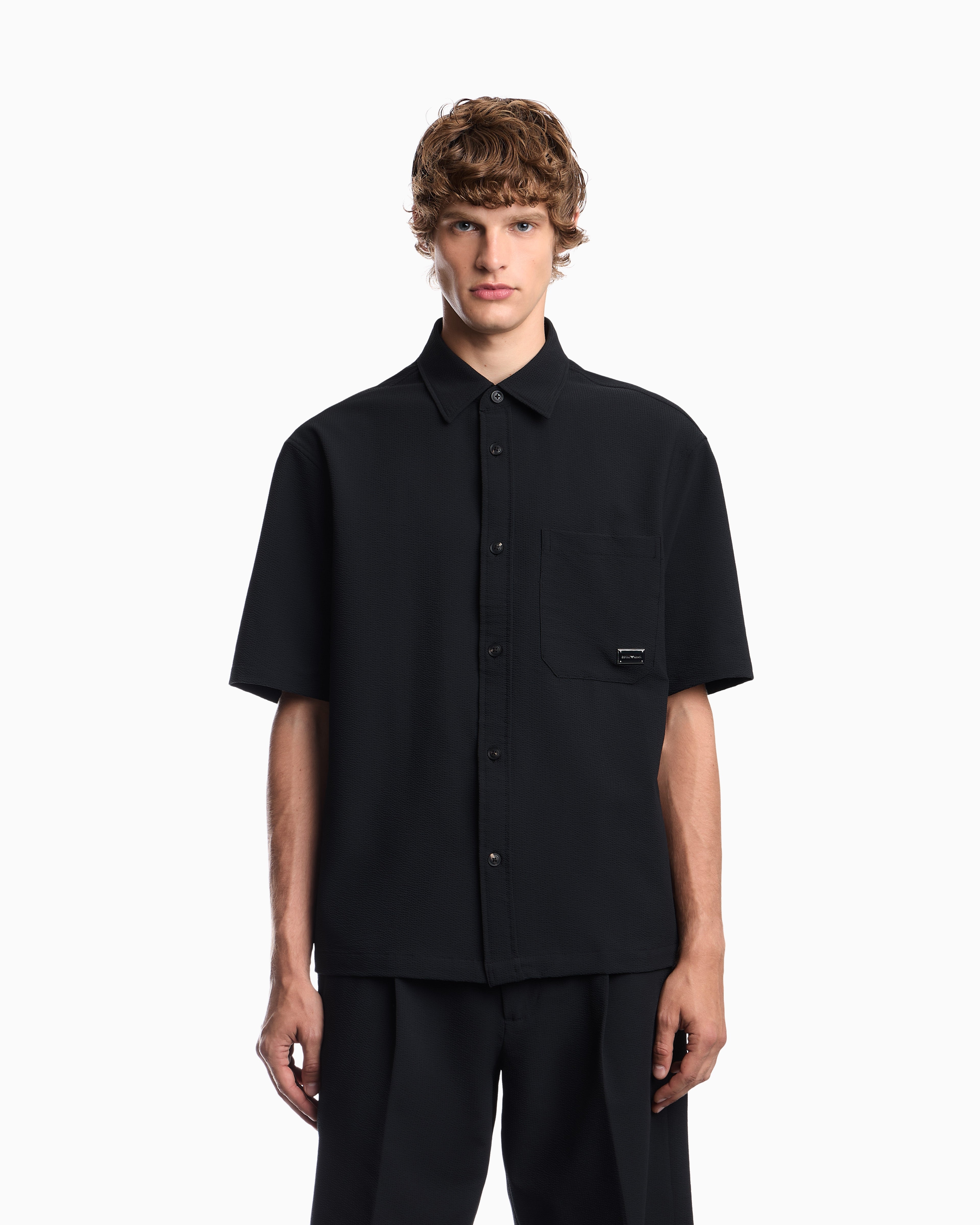 Seersucker shirt with down padding and rib details