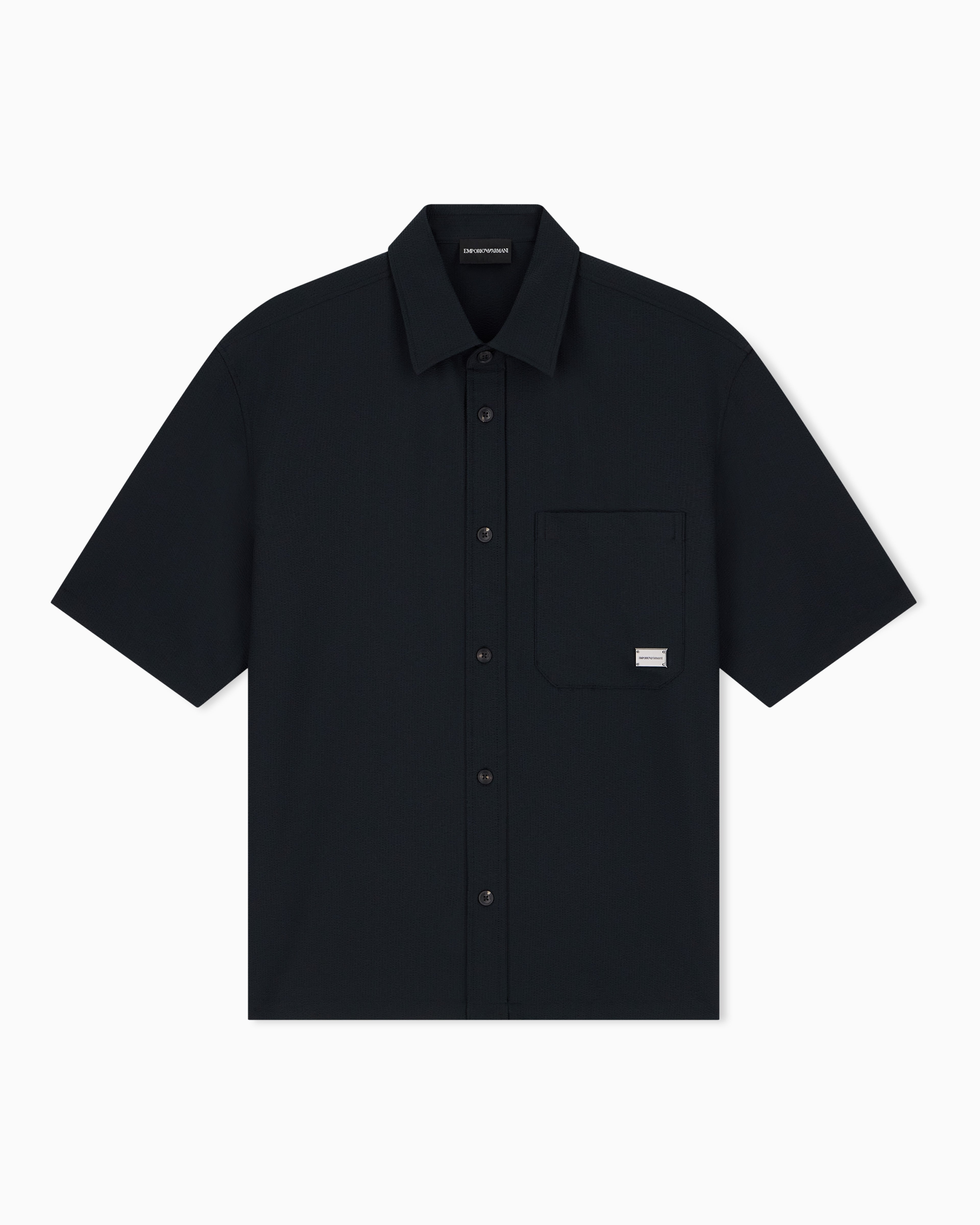 Seersucker shirt with down padding and rib details