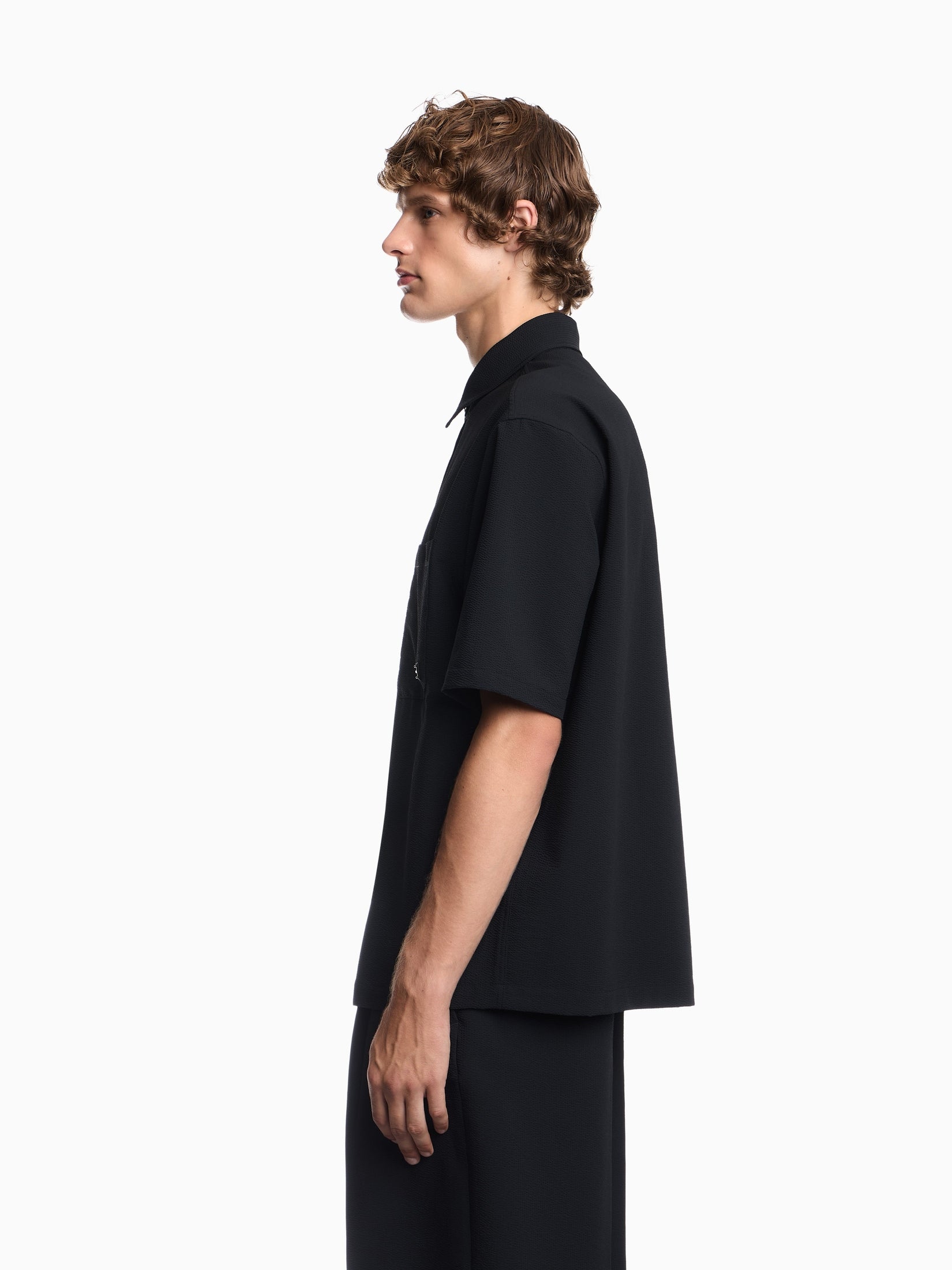 Seersucker shirt with down padding and rib details