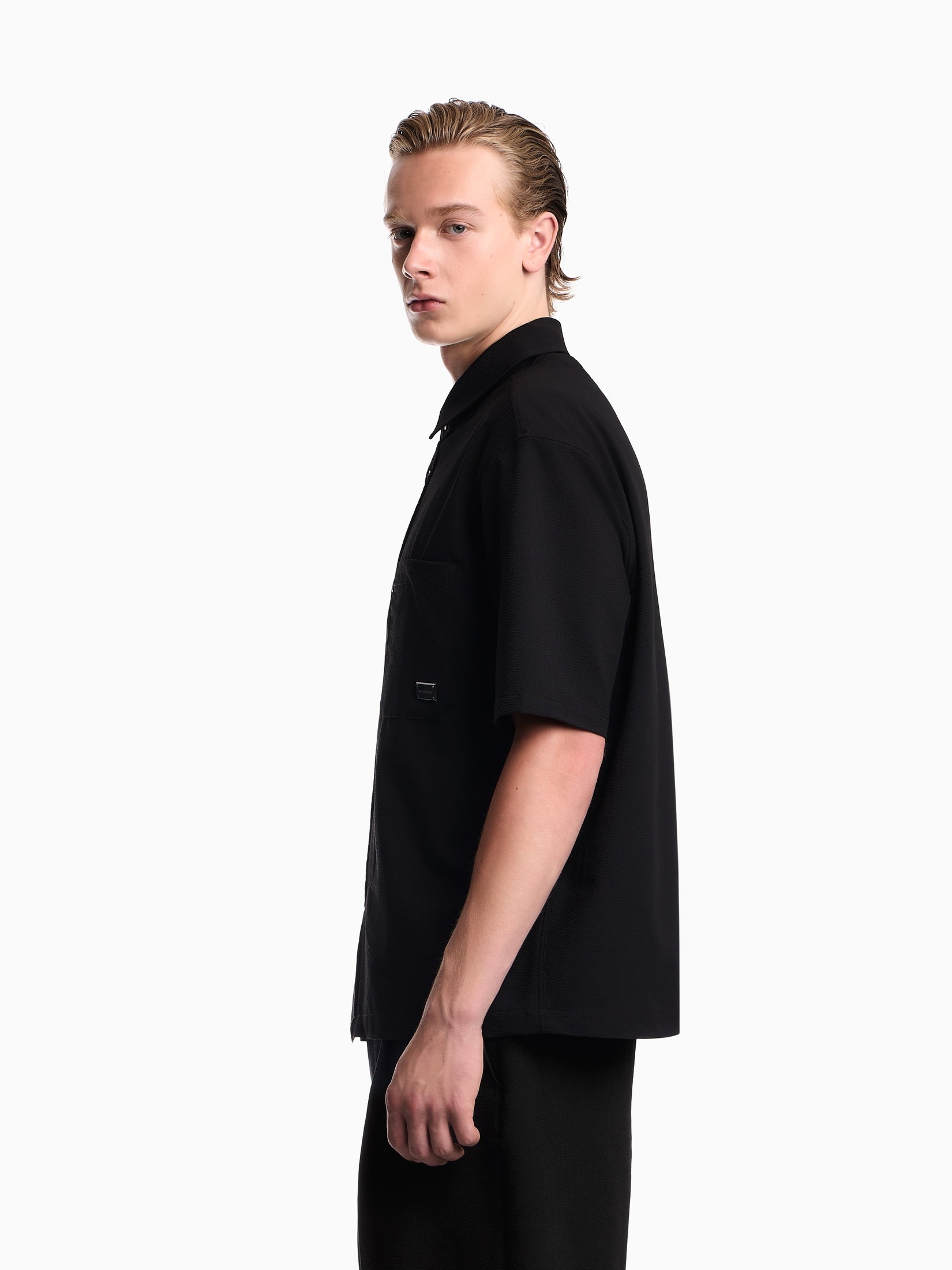 Seersucker shirt with down padding and rib details