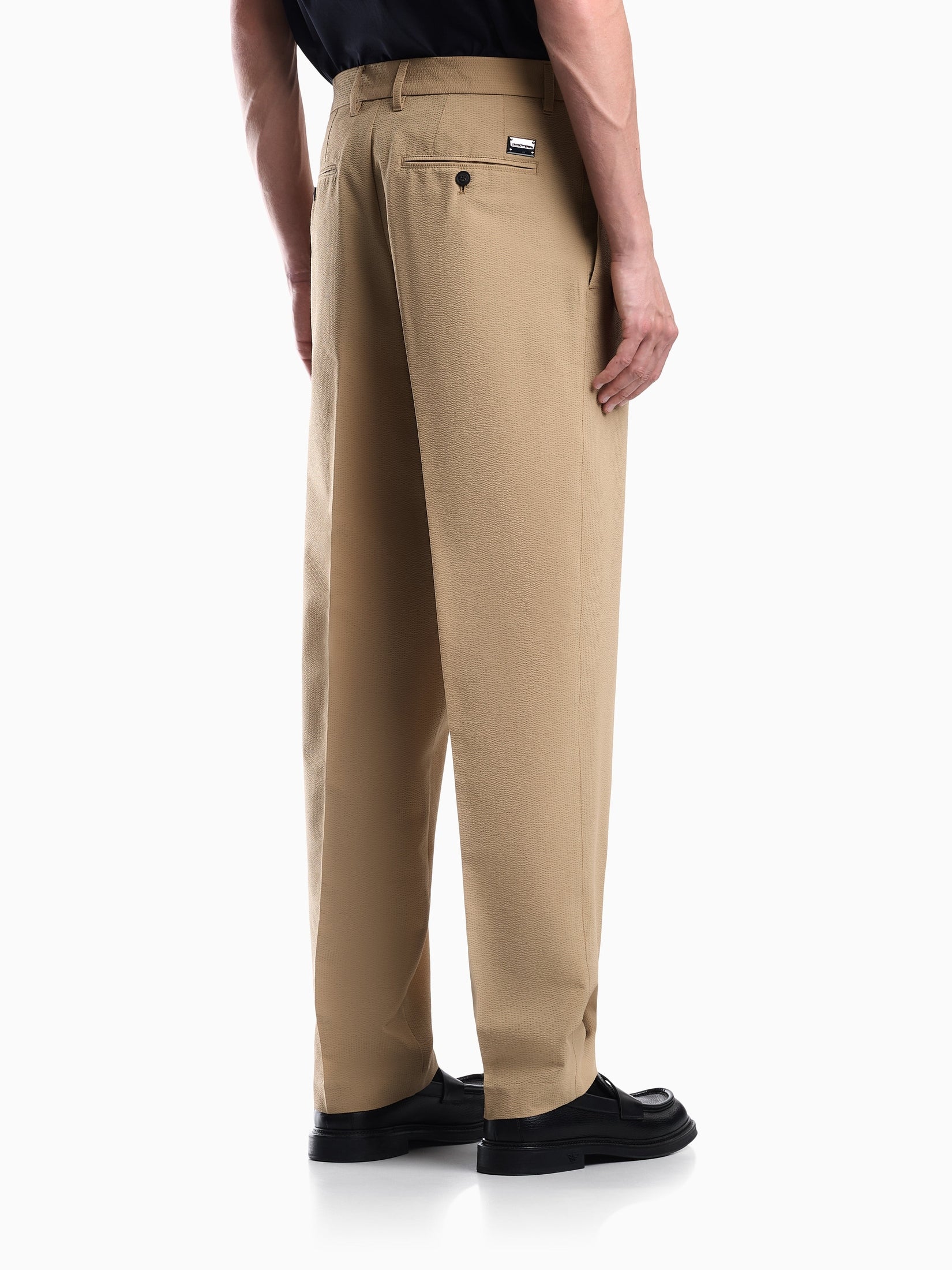 Seersucker trousers with down and feather padding