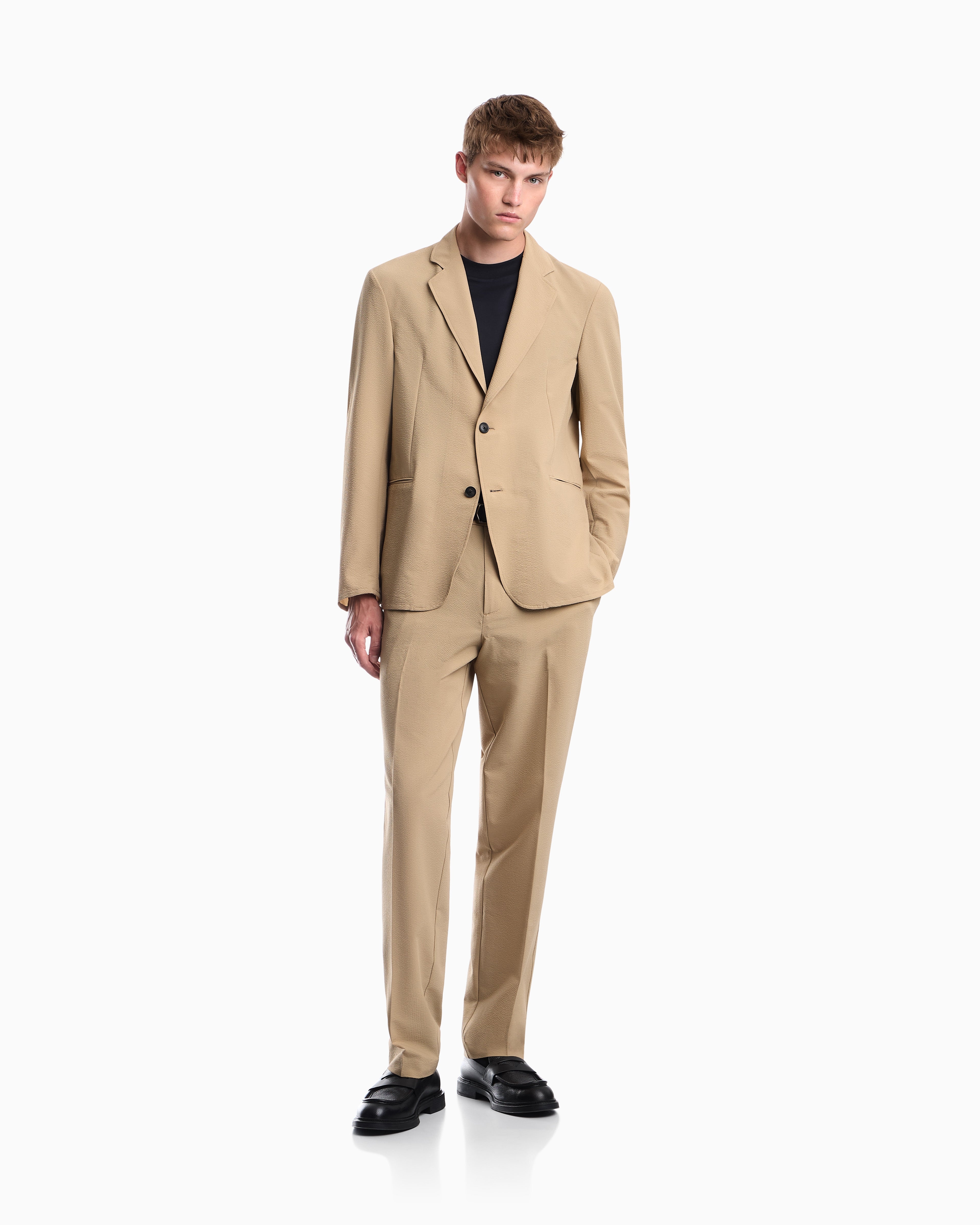 Seersucker trousers with down and feather padding