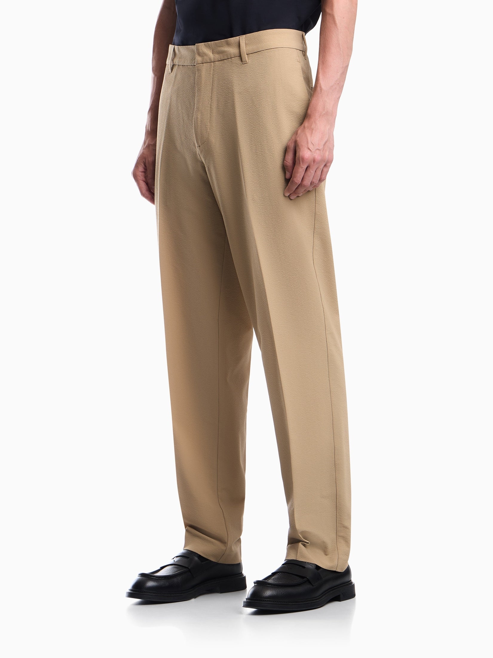 Seersucker trousers with down and feather padding