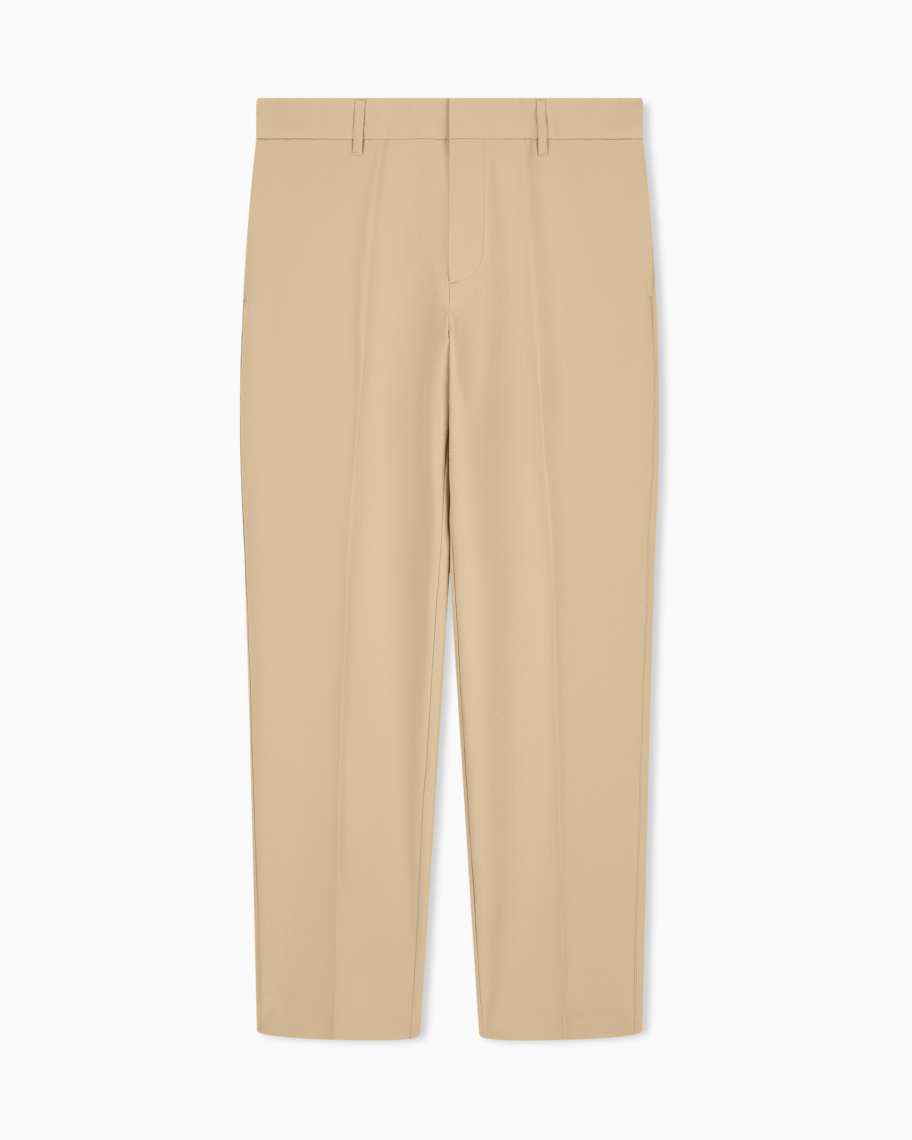 Seersucker trousers with down and feather padding