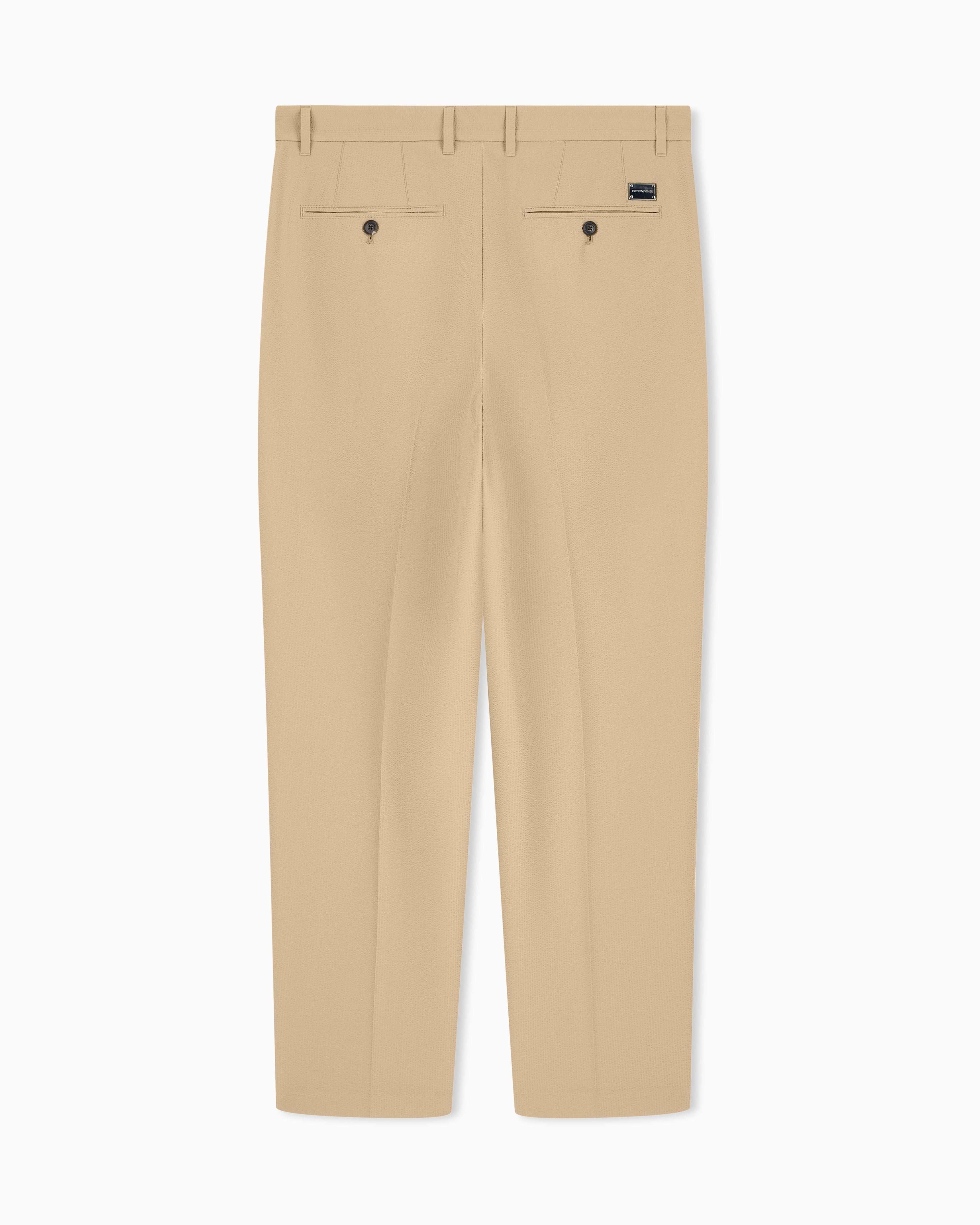 Seersucker trousers with down and feather padding