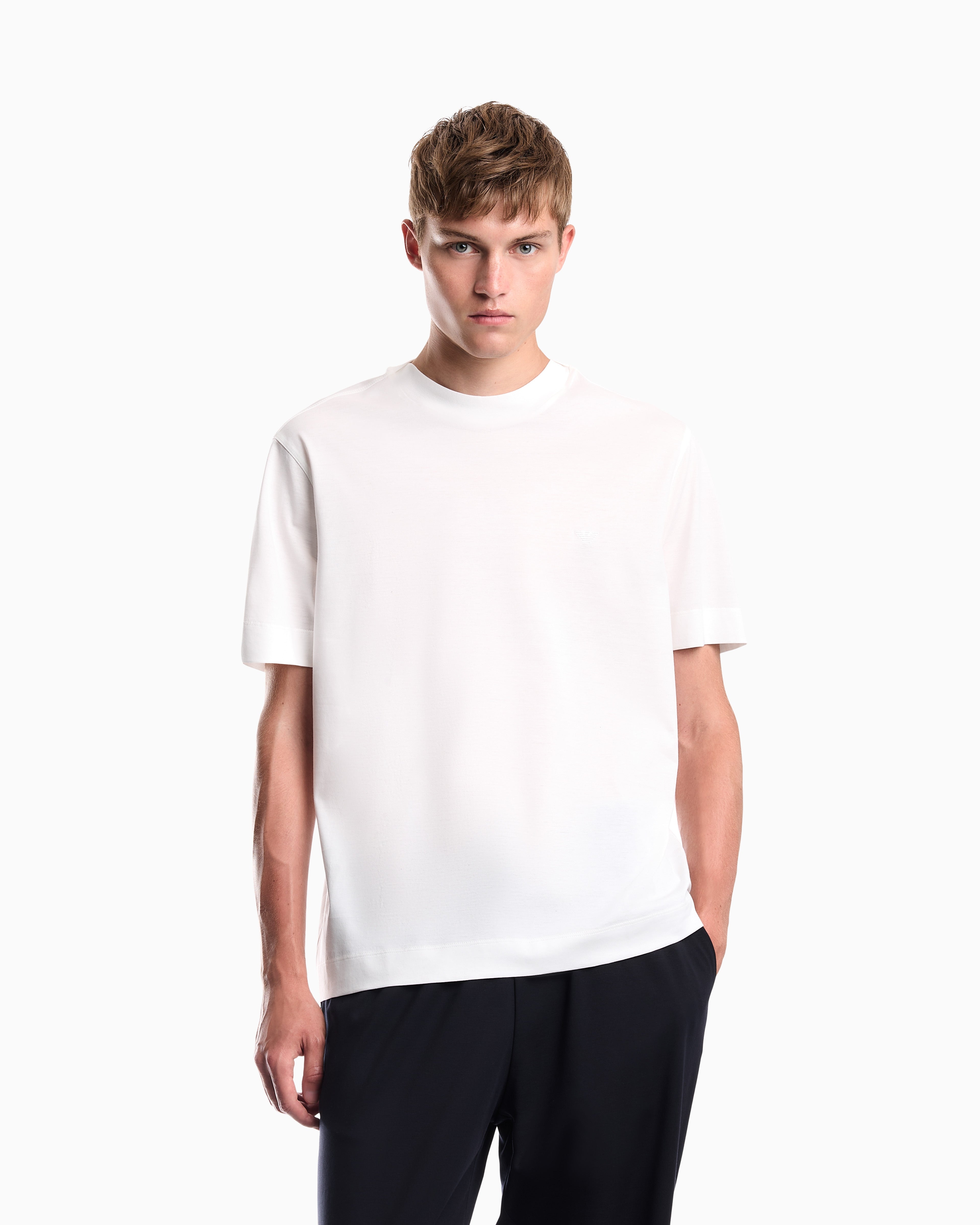Jersey T-shirt with micro eagle embroidery