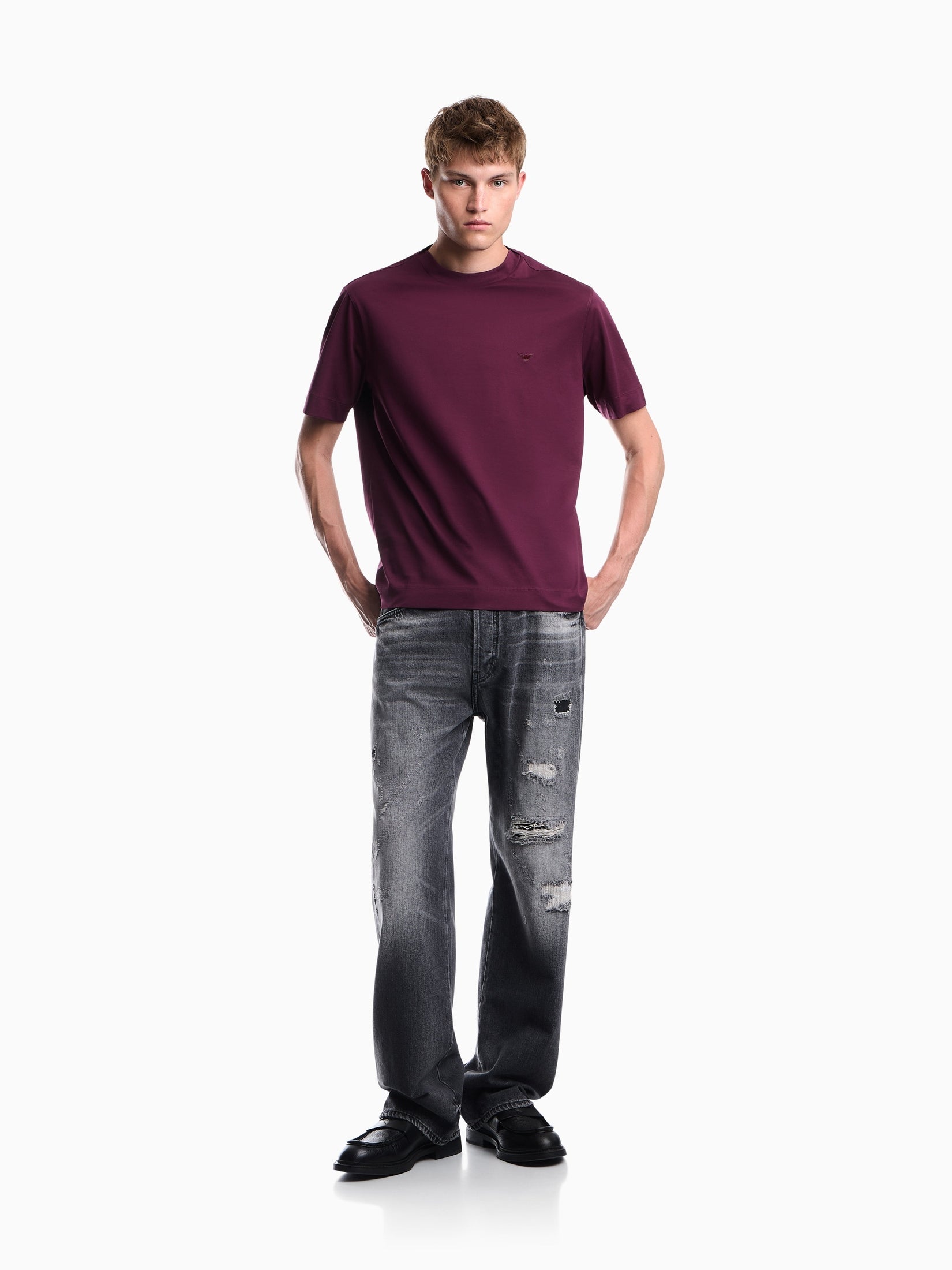 Jersey T-shirt with micro eagle embroidery
