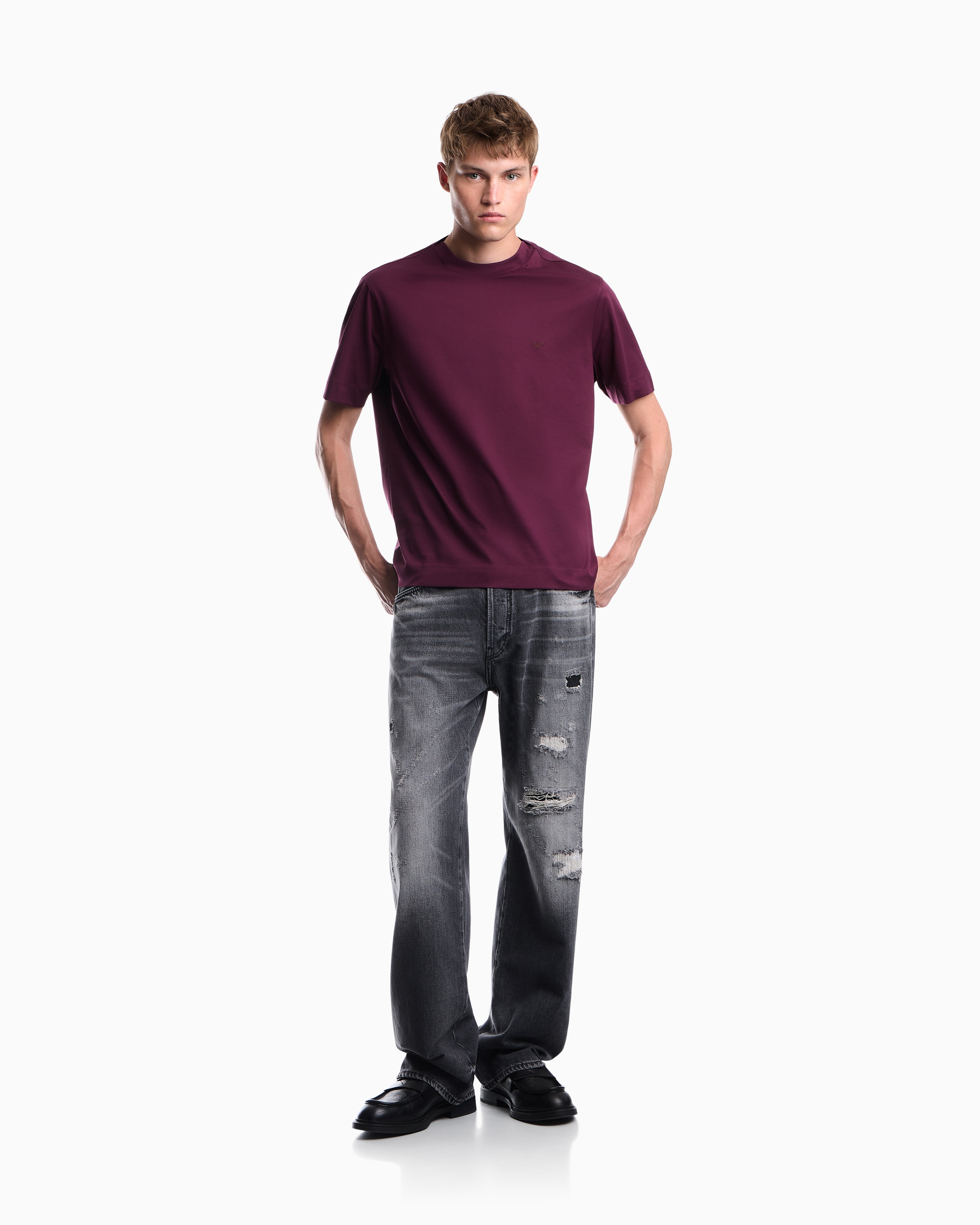 Jersey T-shirt with micro eagle embroidery