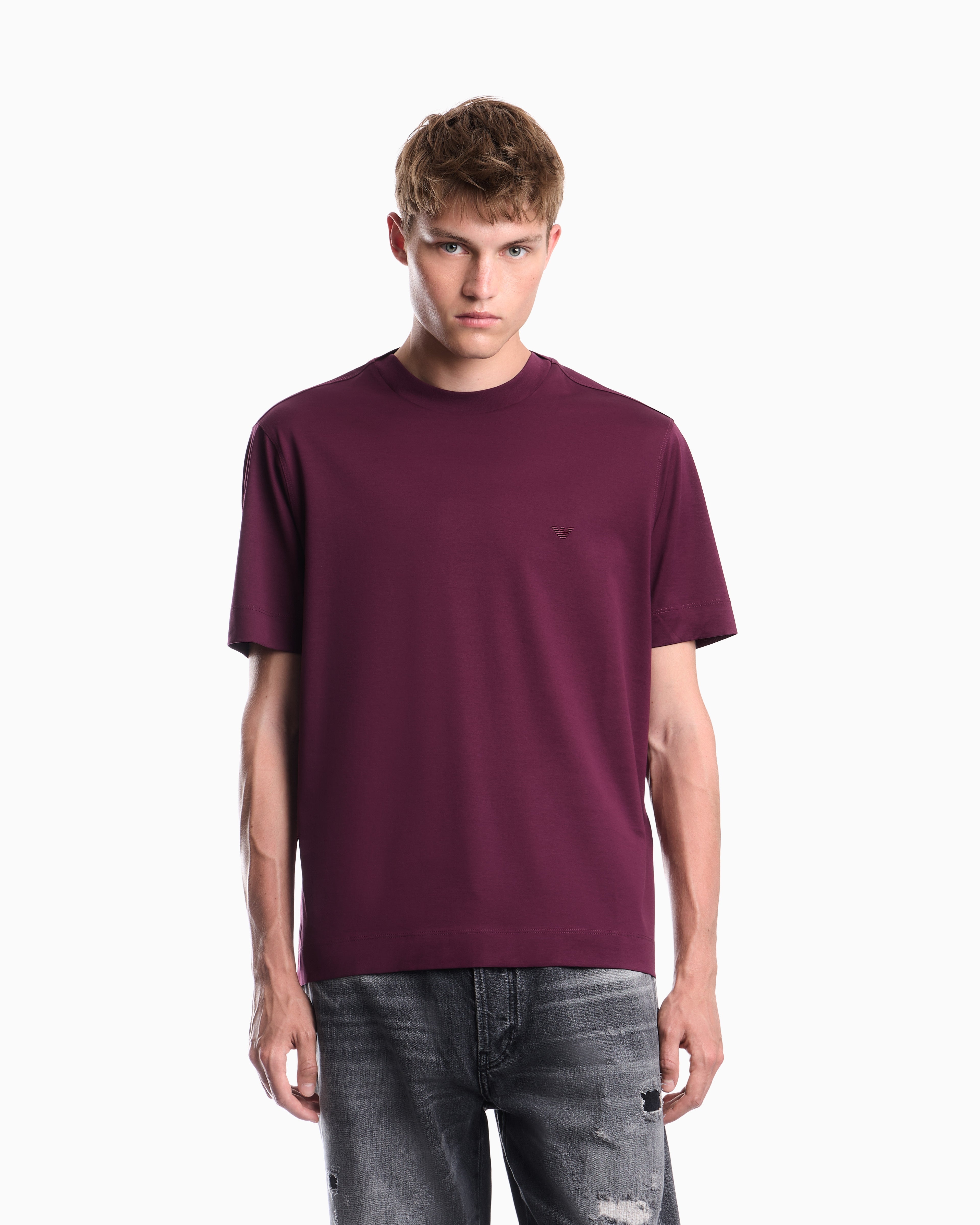 Jersey T-shirt with micro eagle embroidery