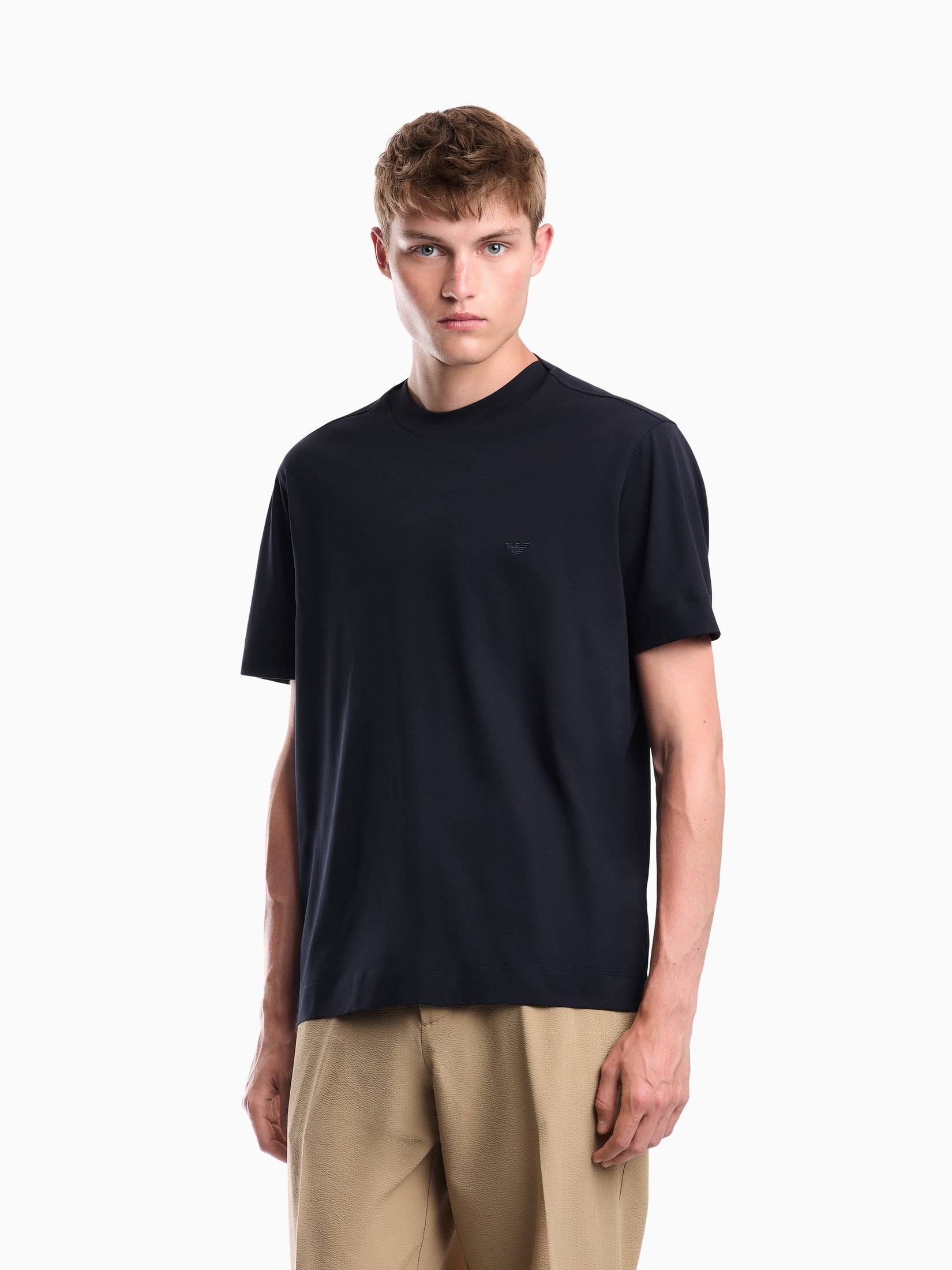 Jersey T-shirt with micro eagle embroidery