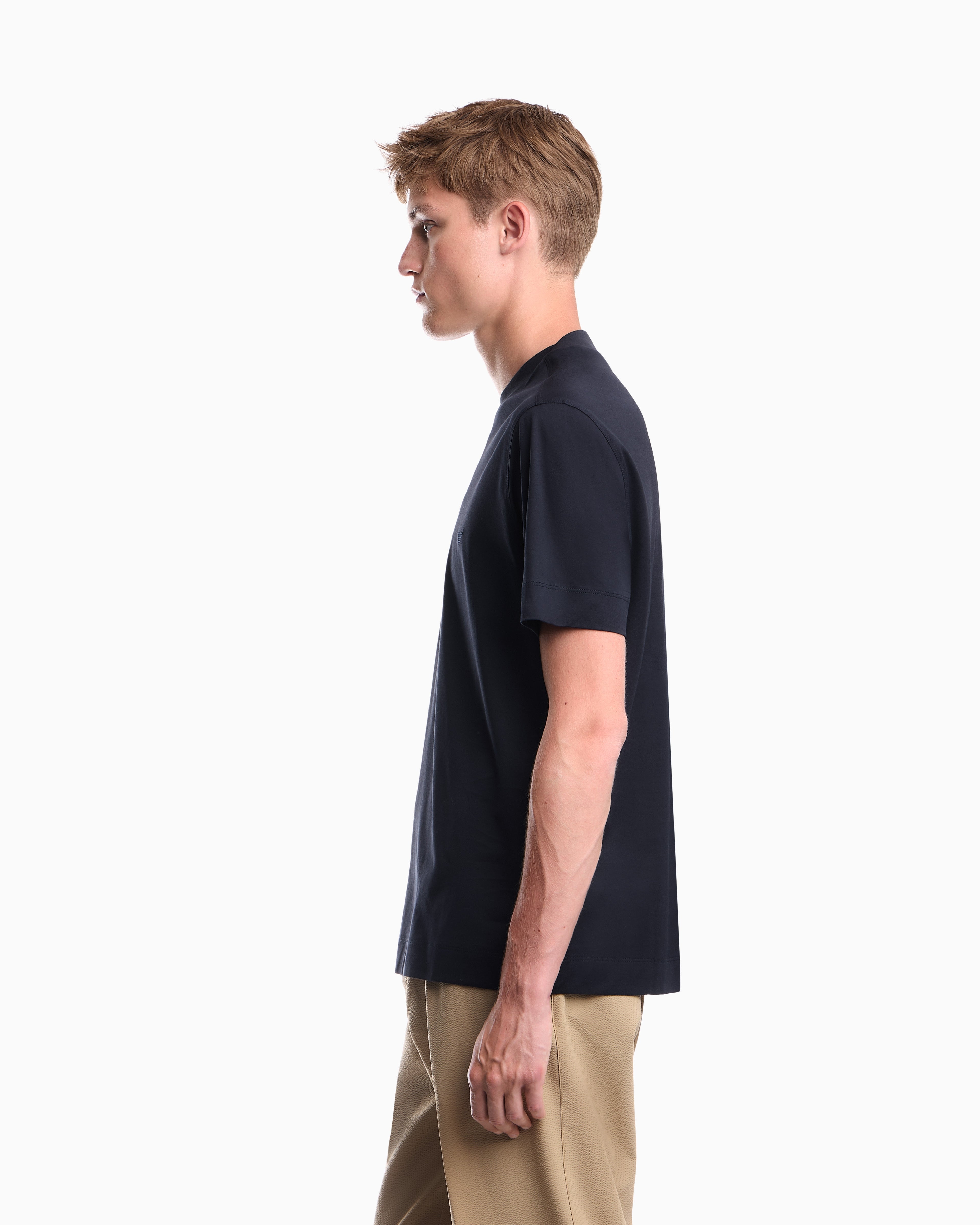 Jersey T-shirt with micro eagle embroidery