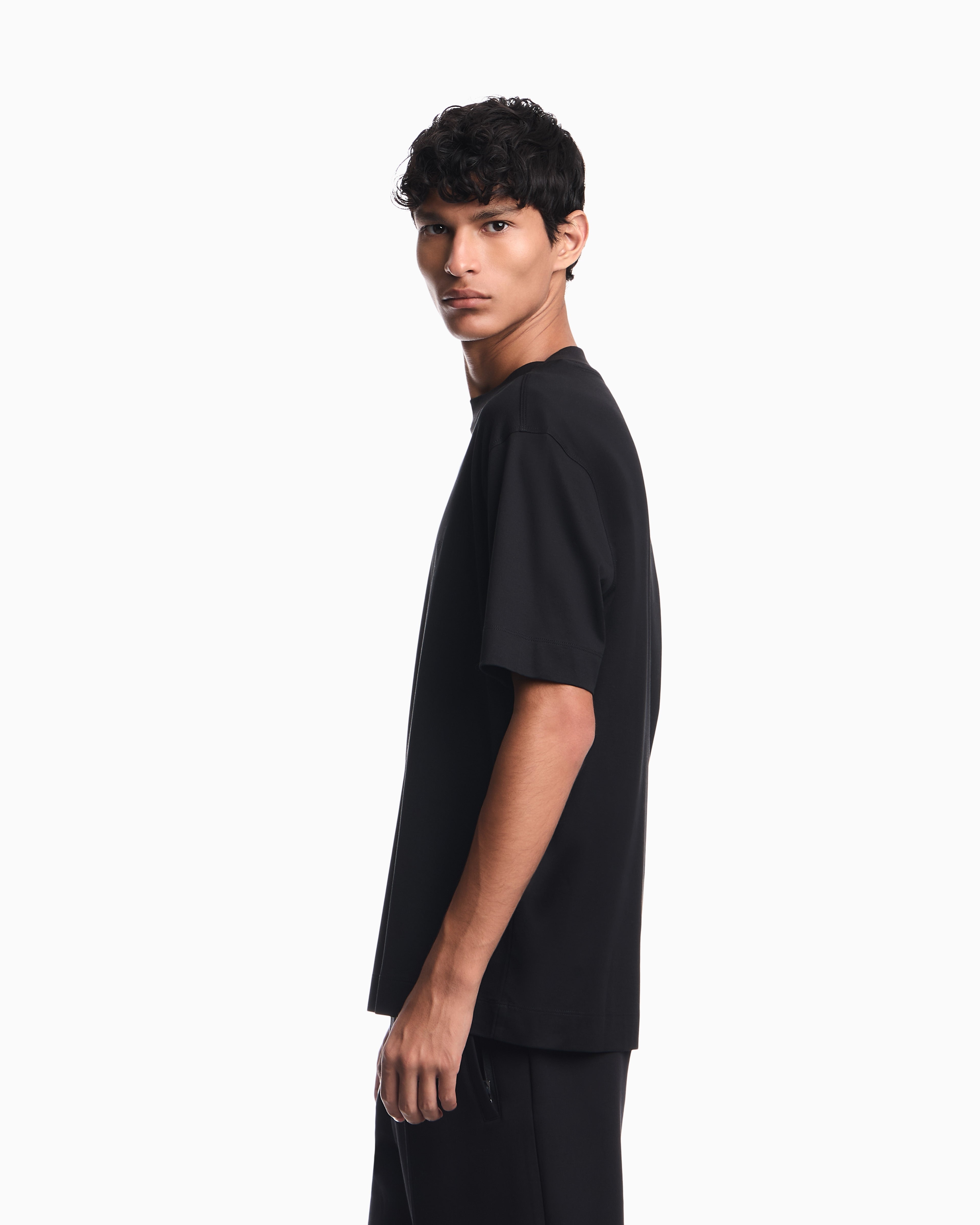 Jersey T-shirt with micro eagle embroidery