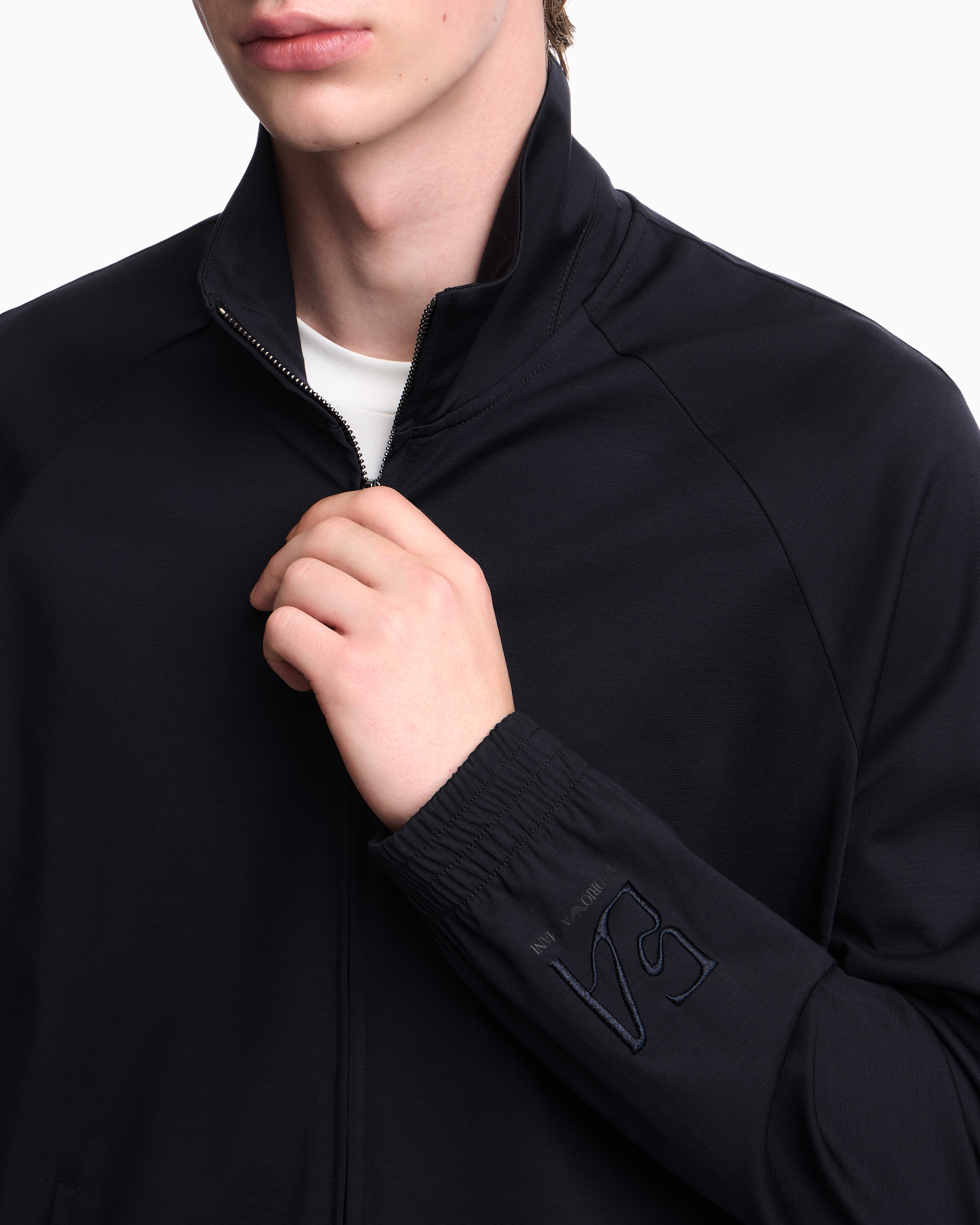 Full-zip sweatshirt in lyocell blend interlock jersey