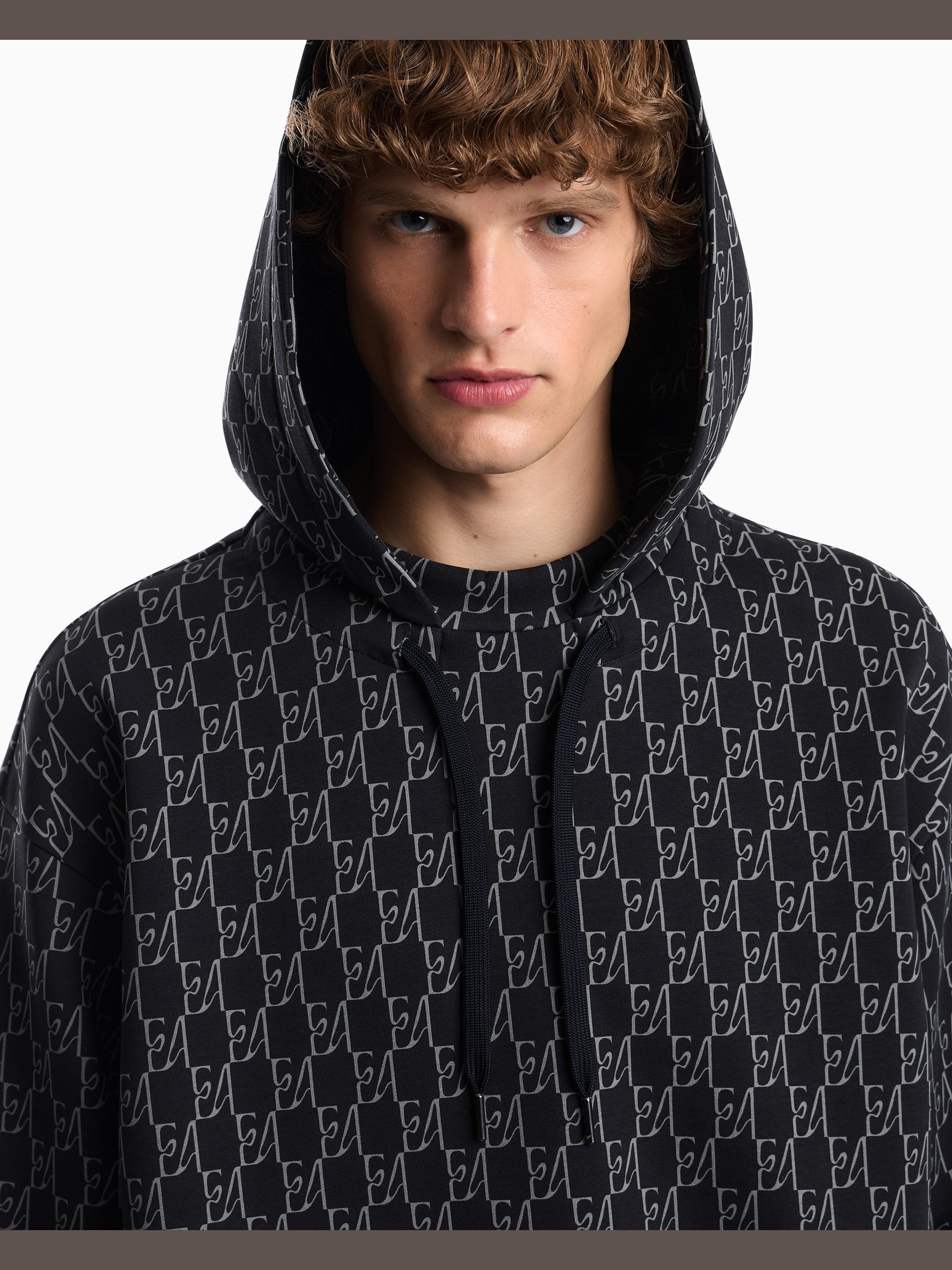 Double jersey hoodie with all-over logo print
