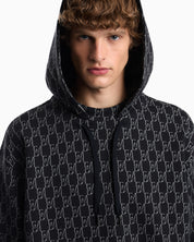 Double jersey hoodie with all-over logo print