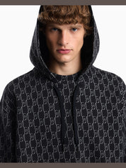 Double jersey hoodie with all-over logo print